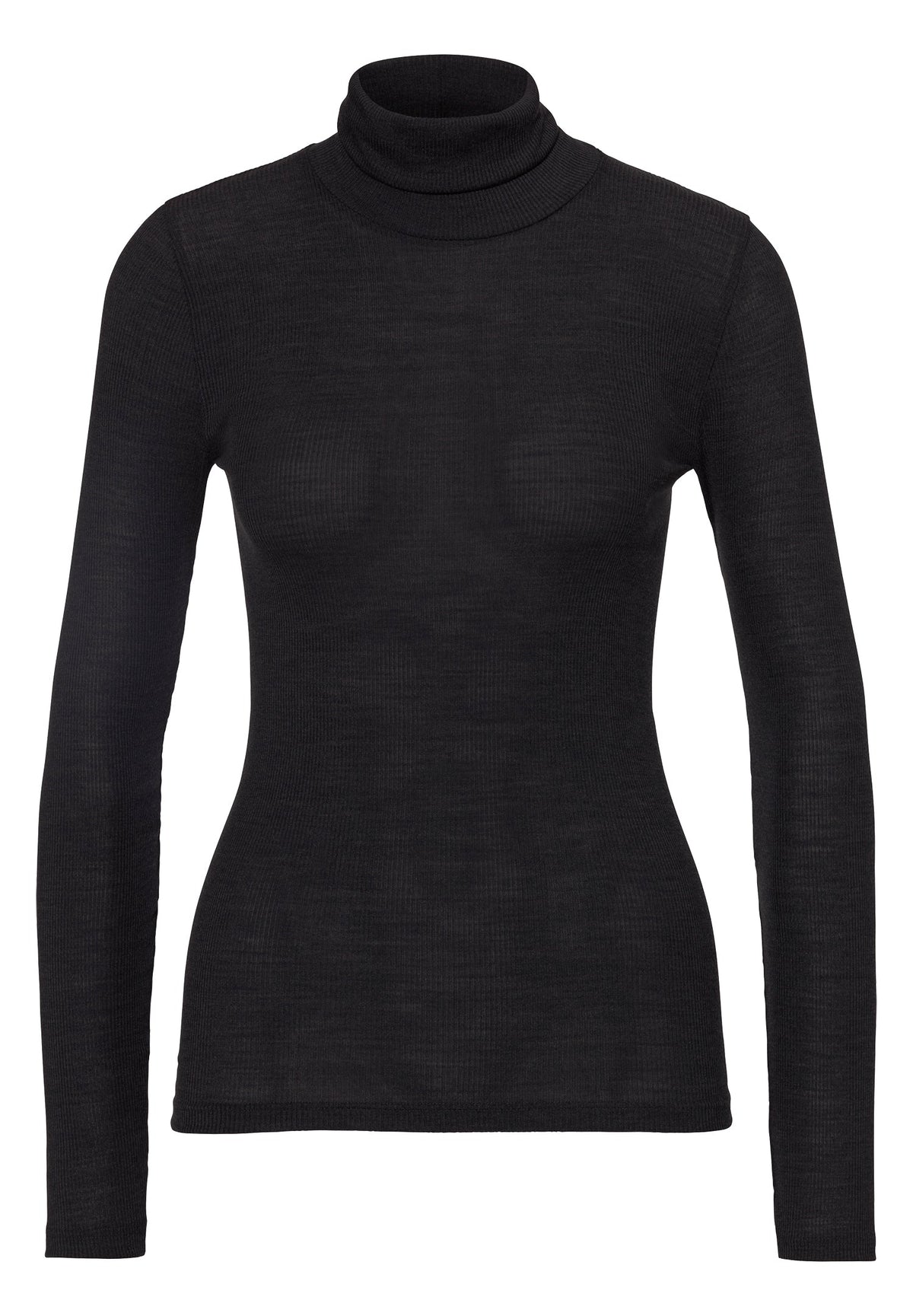 Wool &amp; Silk | Roll Neck Long Sleeve - black