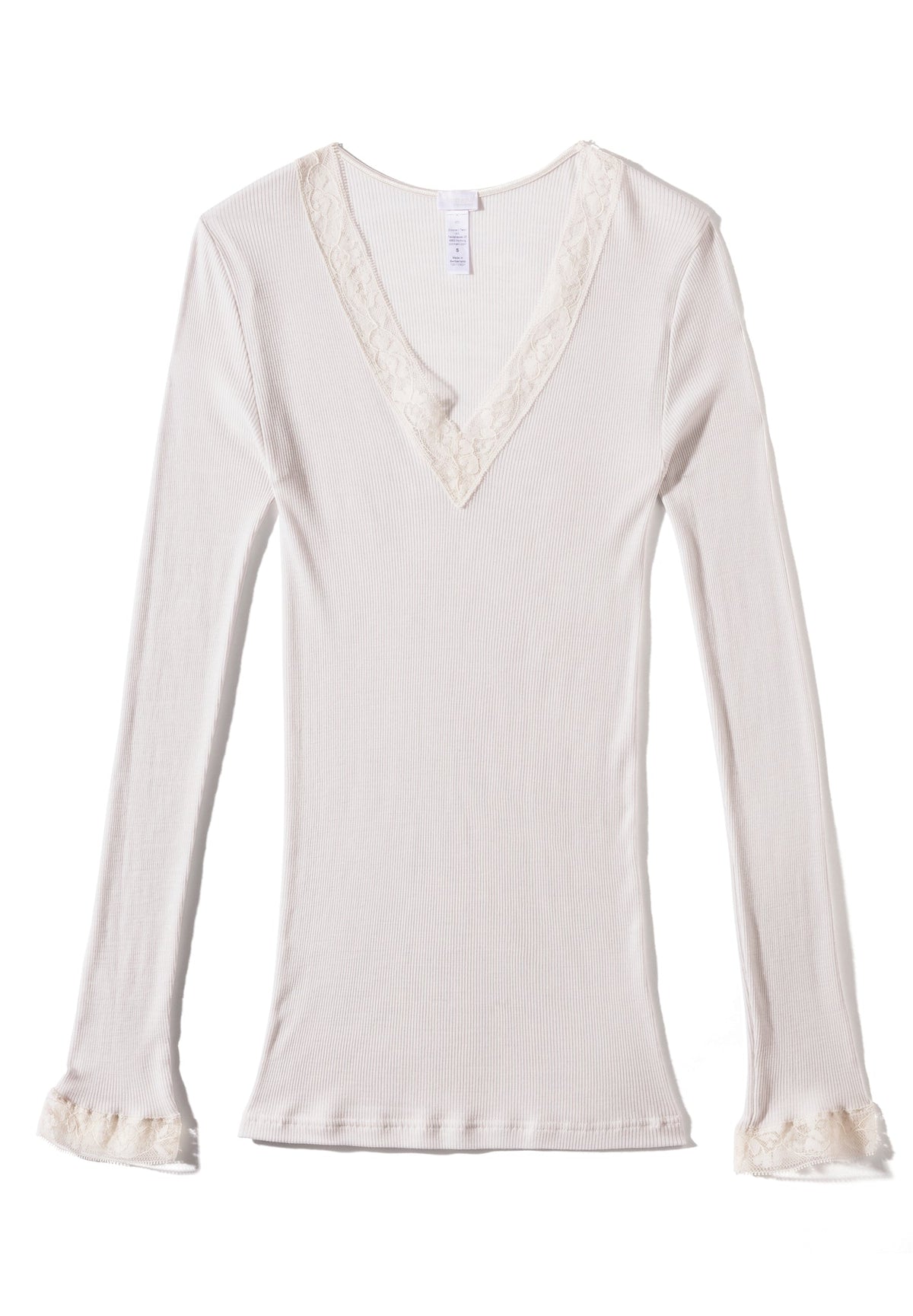 Wool &amp; Silk | T-Shirt Long Sleeve V-Neck - dove