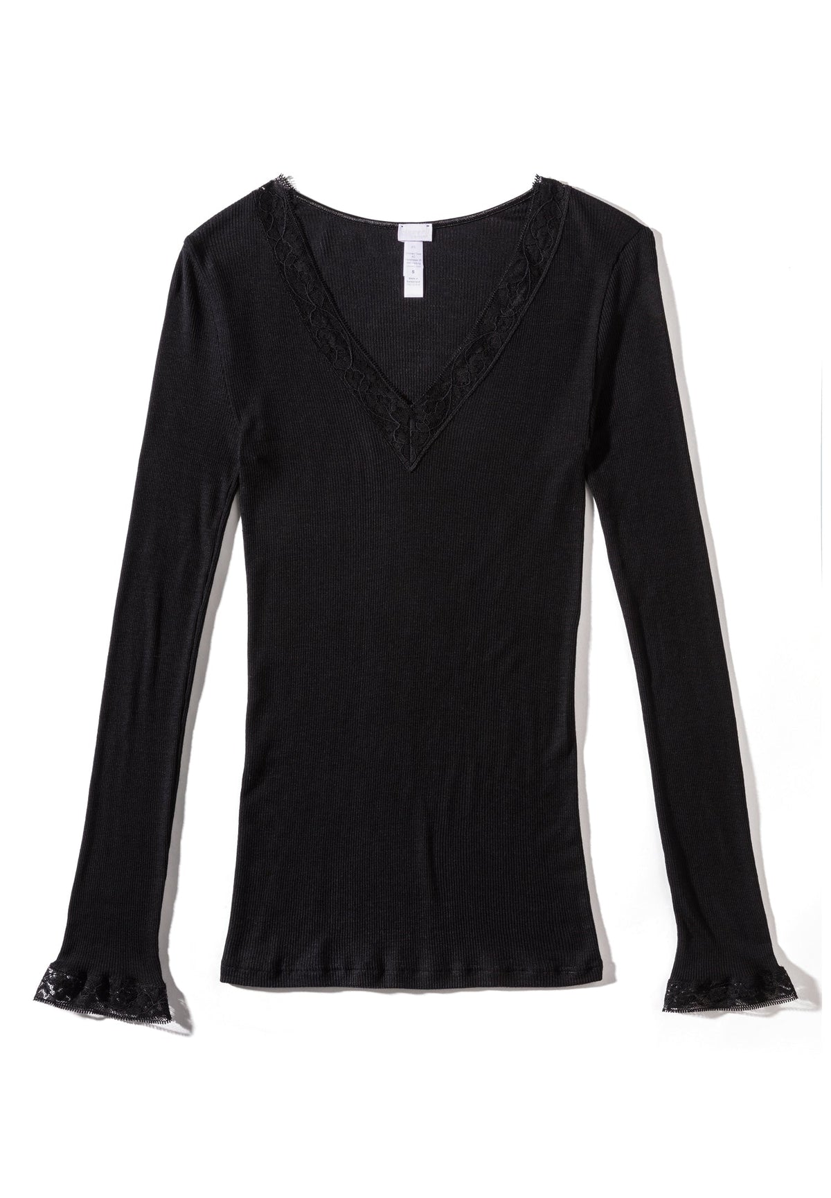 Wool &amp; Silk | T-Shirt langarm V-Ausschnitt - black