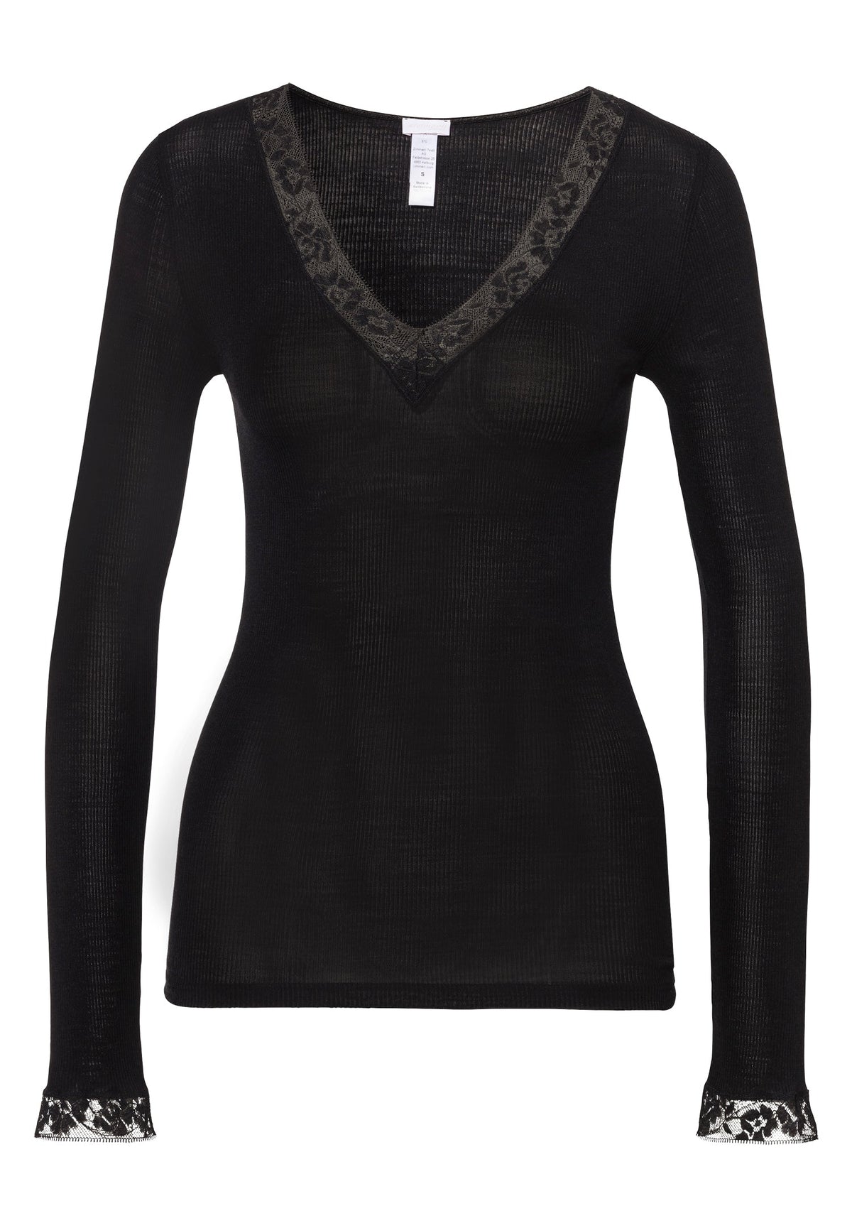 Wool &amp; Silk | T-Shirt langarm V-Ausschnitt - schwarz