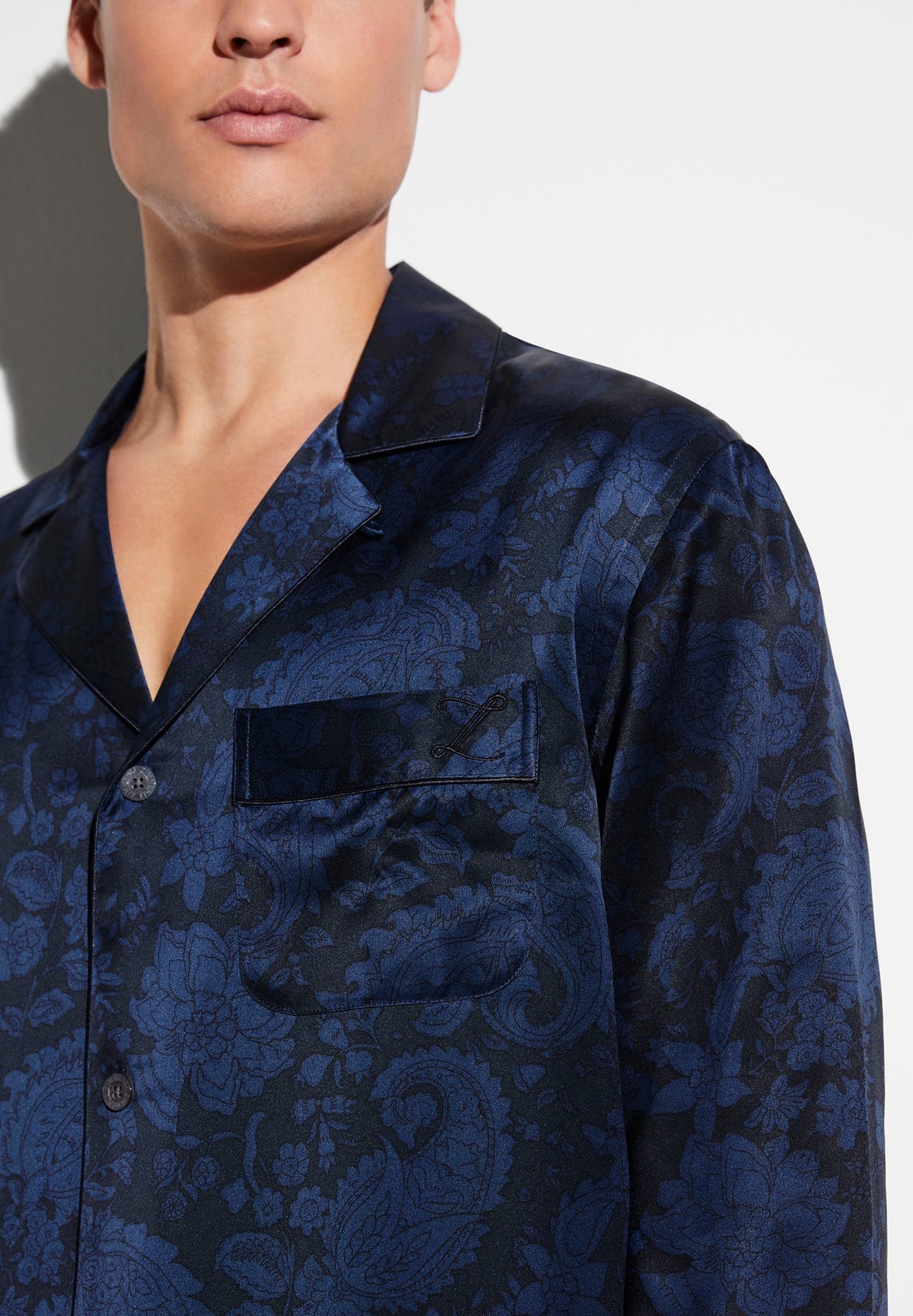 Silk Nightwear | Pyjama longues - paisley dark blue