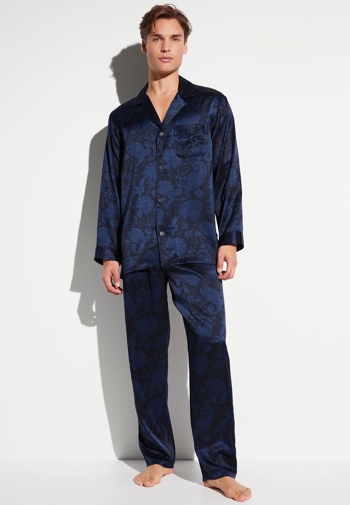 Silk Nightwear | Pyjama longues - paisley dark blue