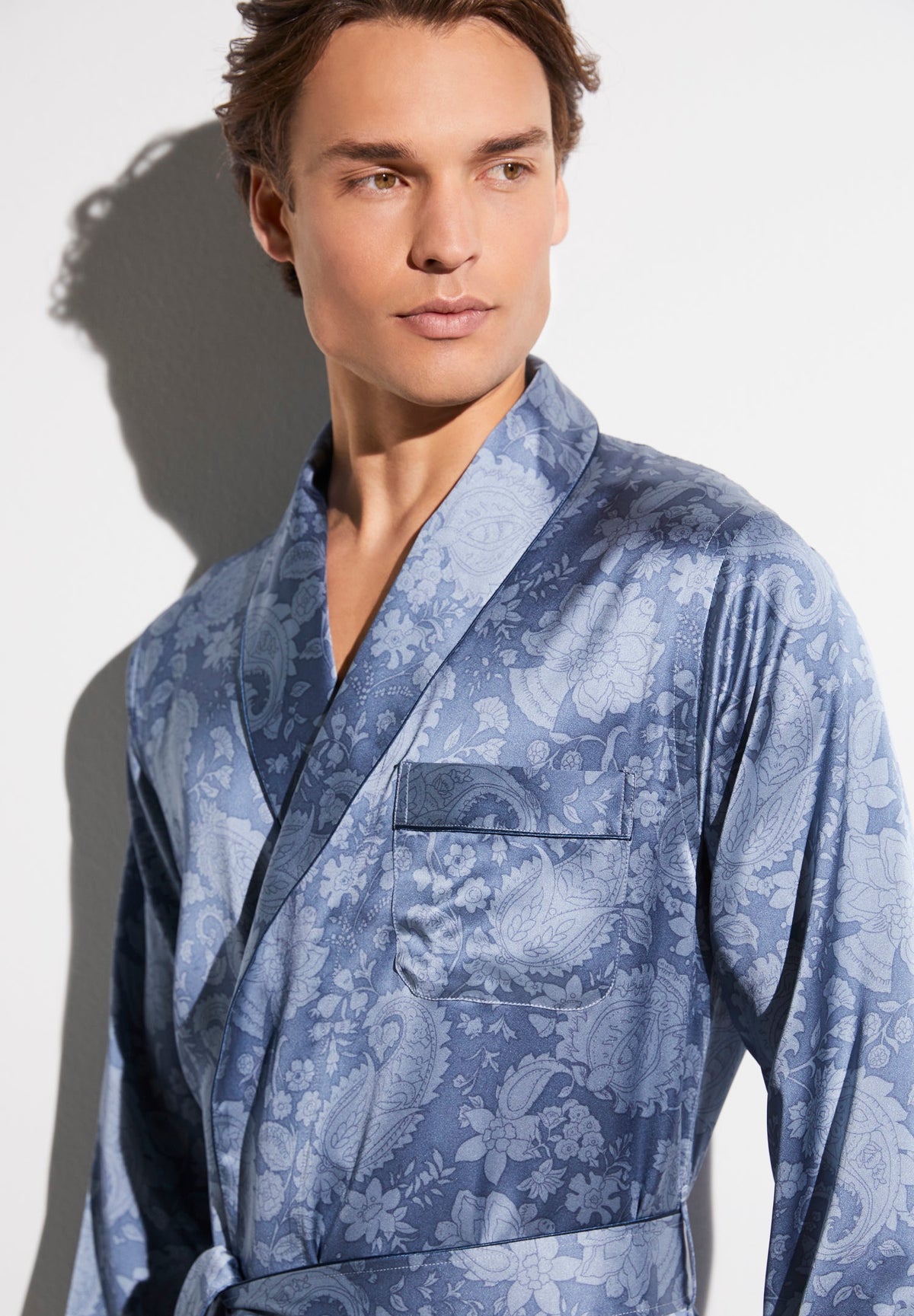 Silk Nightwear | Morgenmantel lang - paisley blue