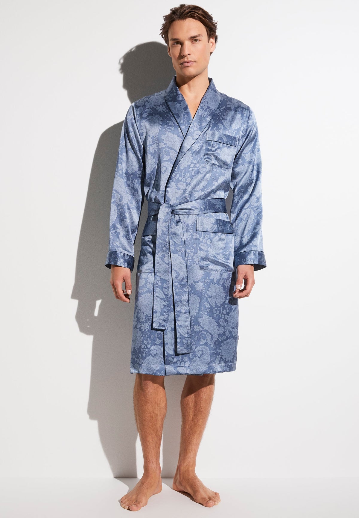 Silk Nightwear | Morgenmantel lang - paisley blue