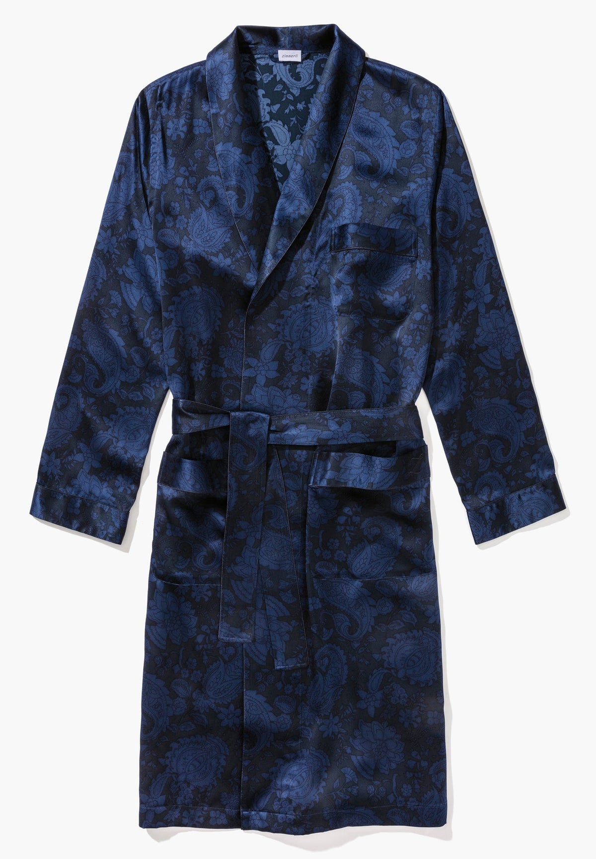 Silk Nightwear | Morgenmantel lang - paisley dark blue