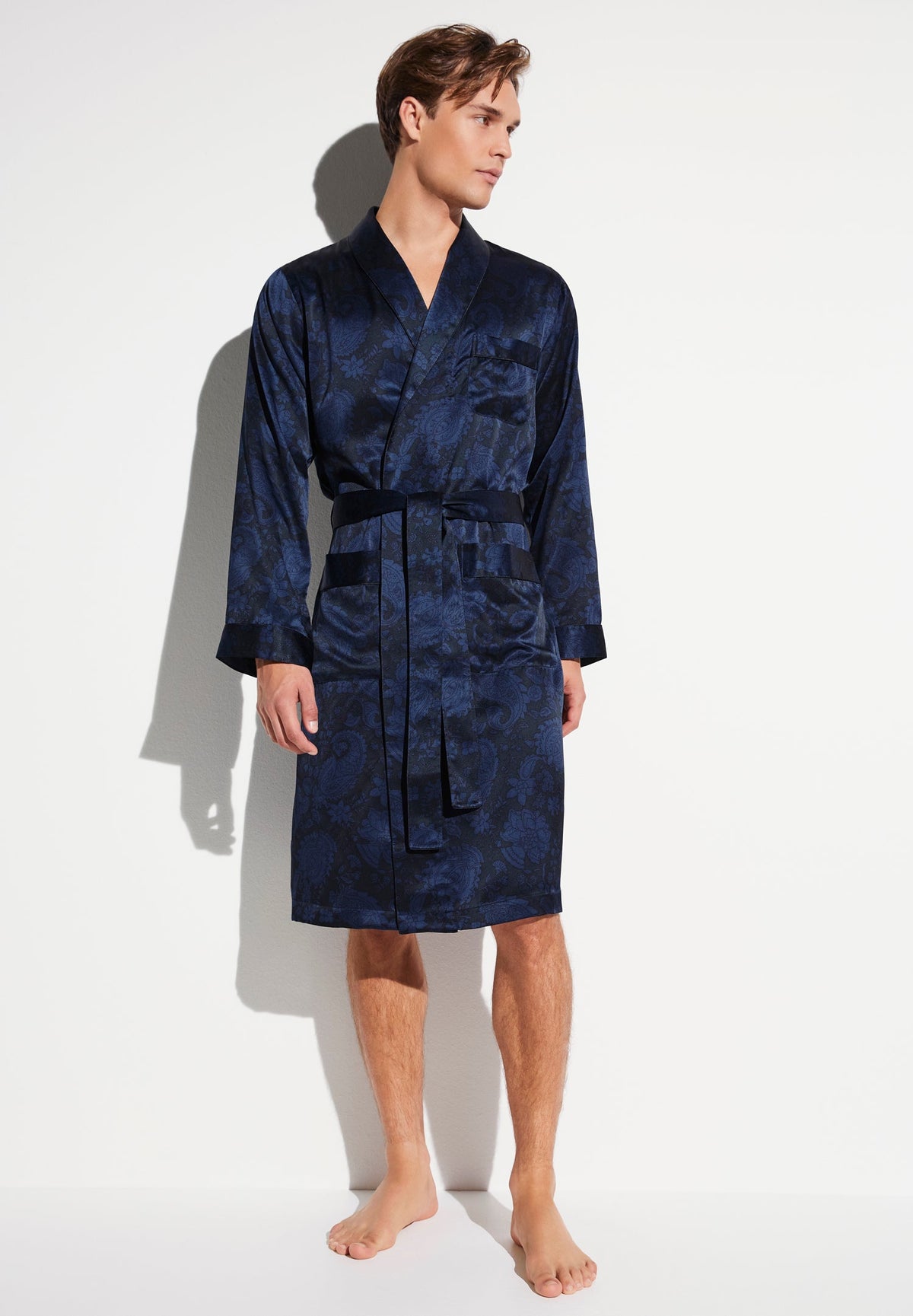 Silk Nightwear | Robe de chambre longue - paisley dark blue