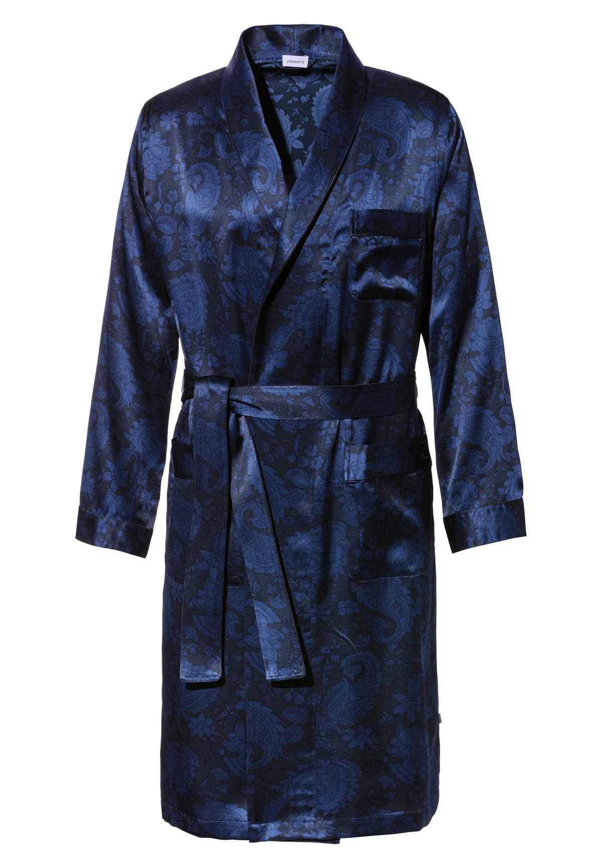 Silk Nightwear | Robe de chambre longue - paisley dark blue