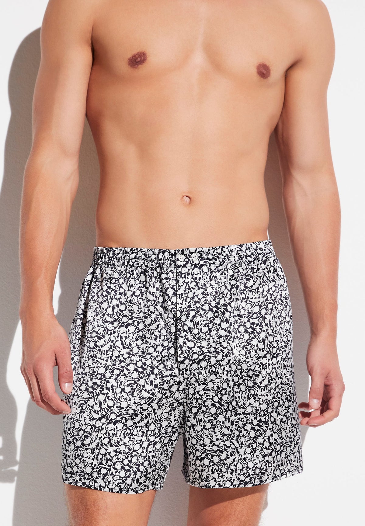 Silk Nightwear | Boxer Shorts - black-white