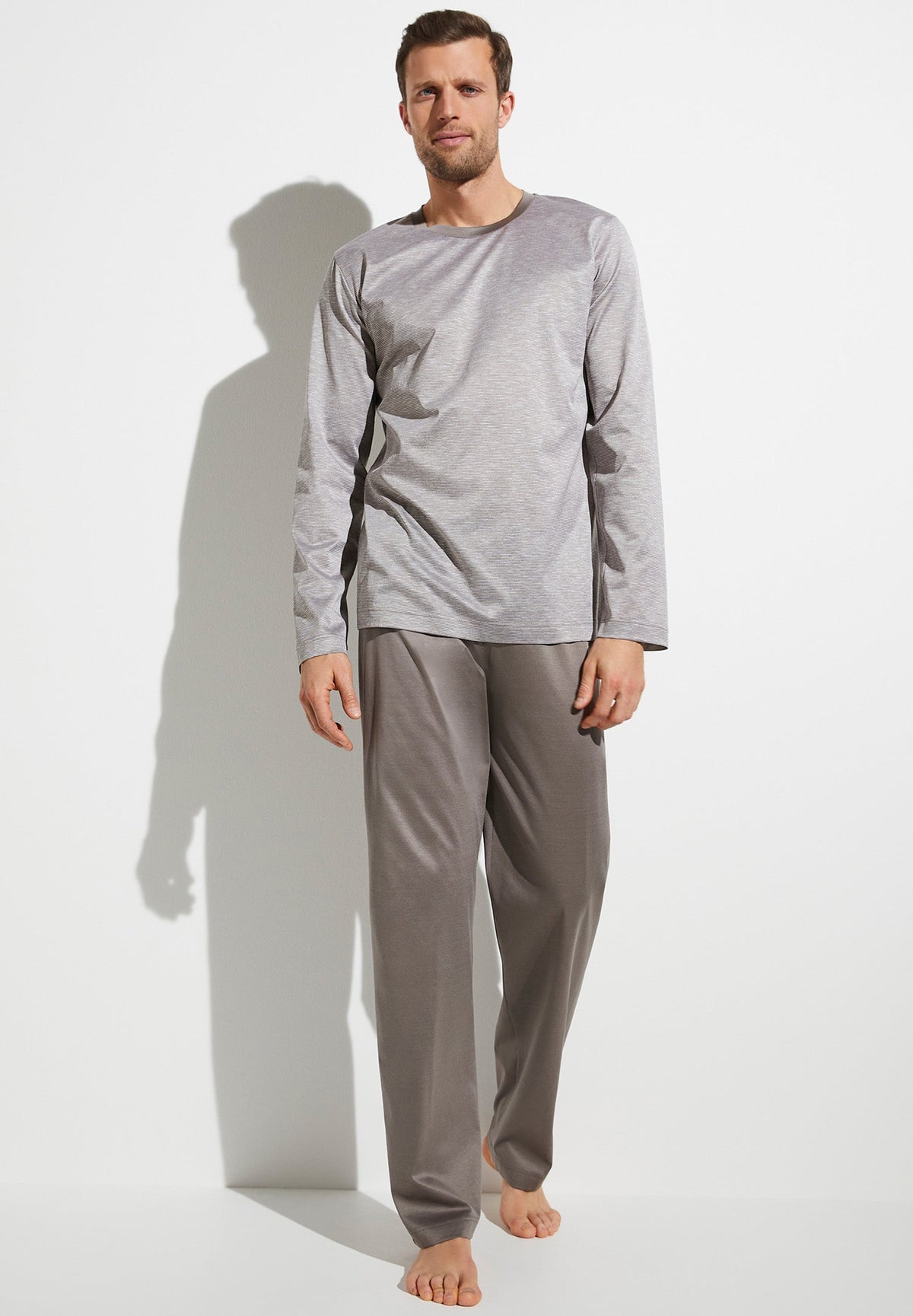 Silk/Cotton Stripes X Sea Island | Pyjama Long - taupe