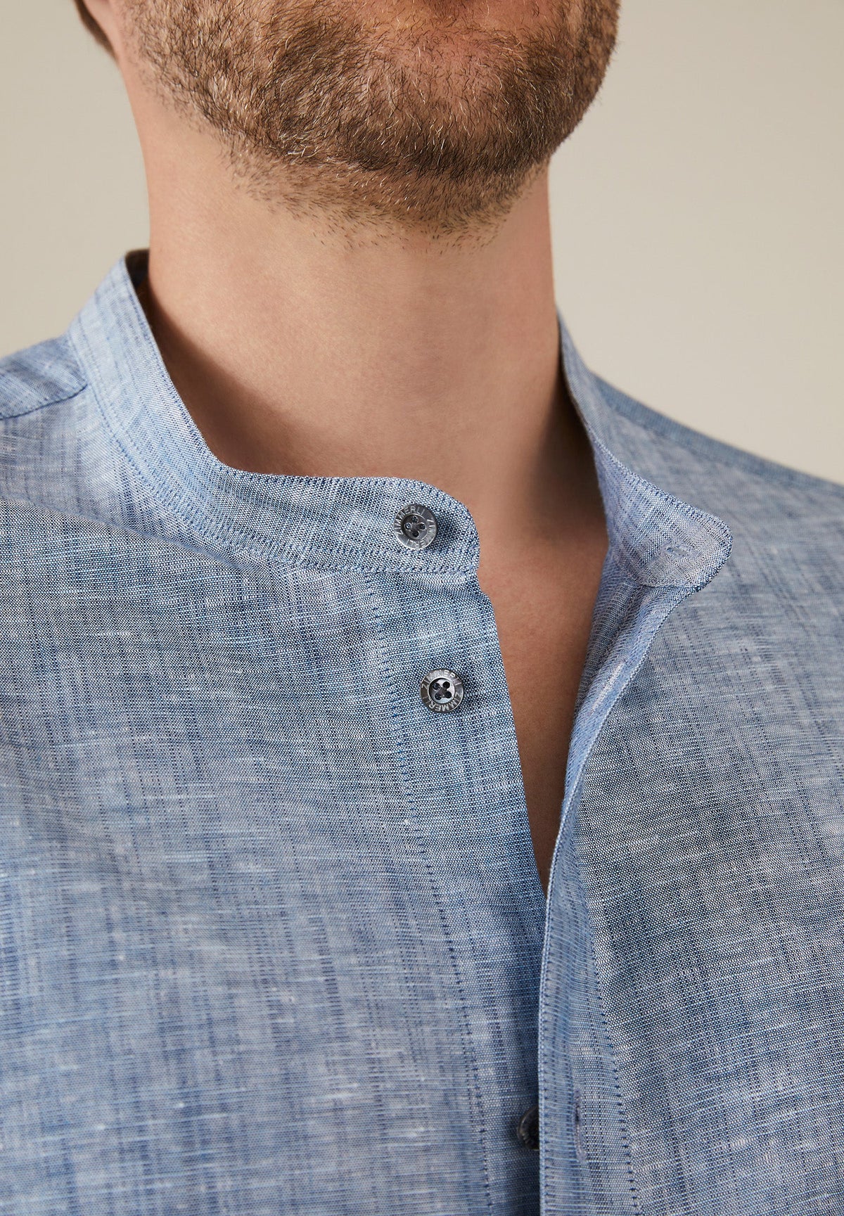 Linen Blend | T-Shirt Long Sleeve - blue horizon