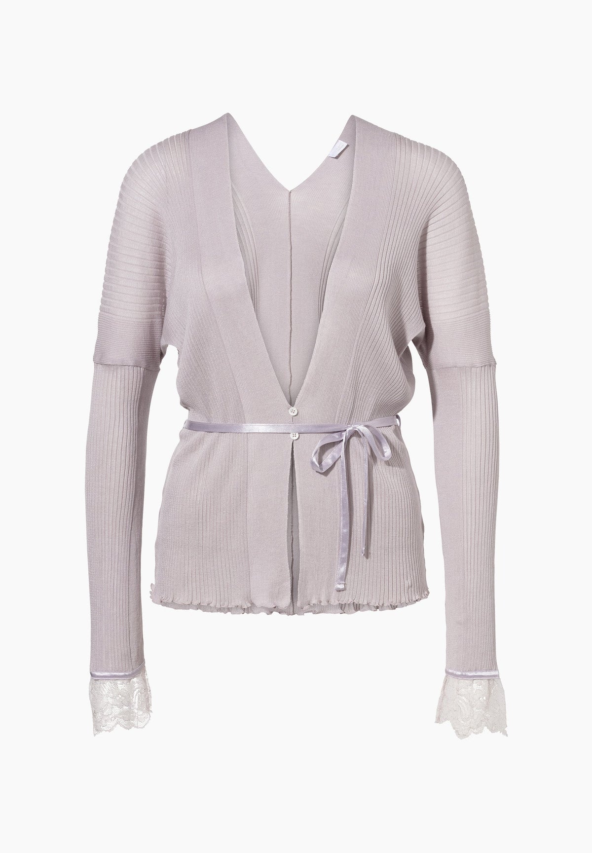 Cotton/Silk Rib | Cardigan langarm - lilac