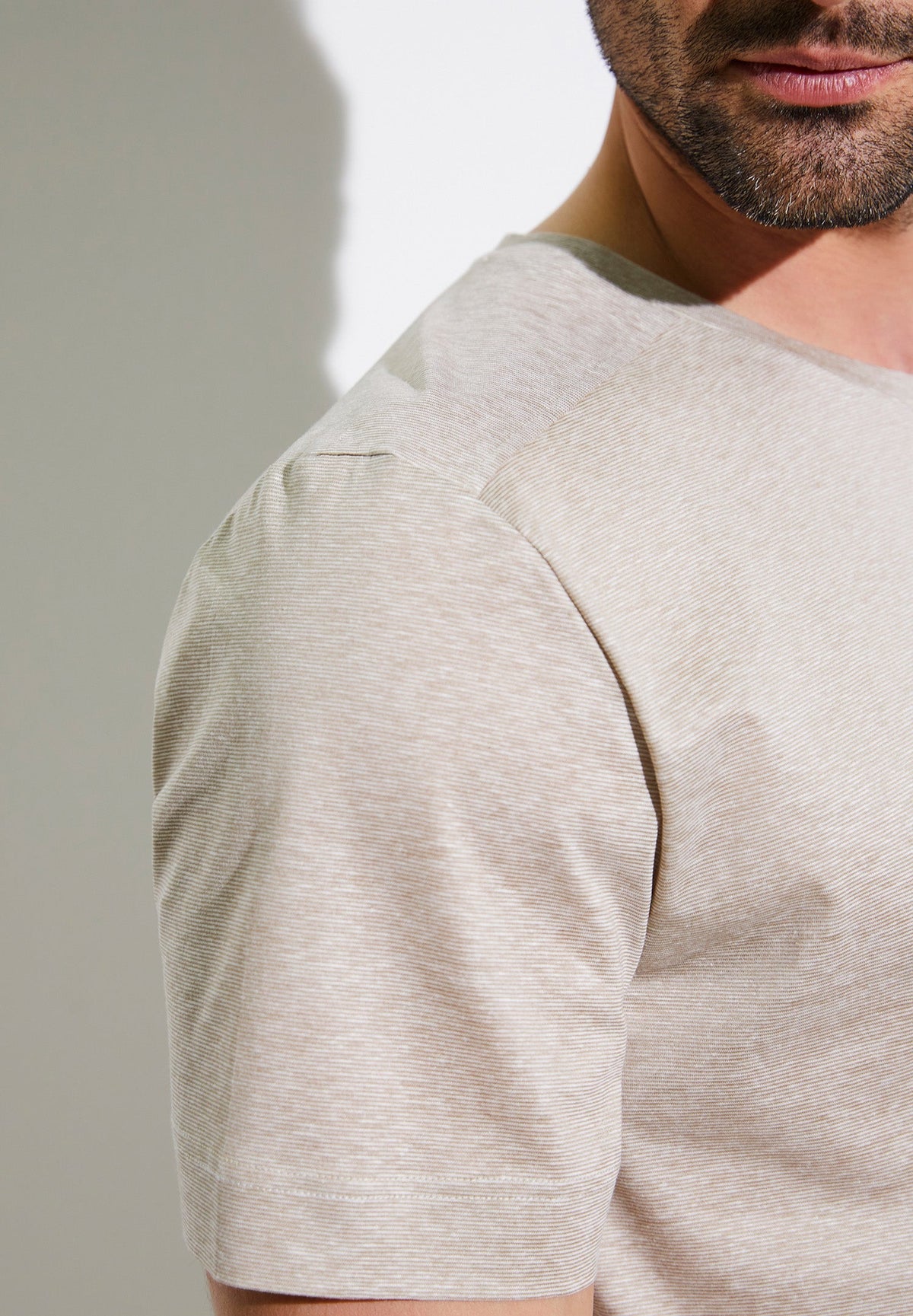 Cotton/Linen Stripes | T-Shirt Short Sleeve - sand