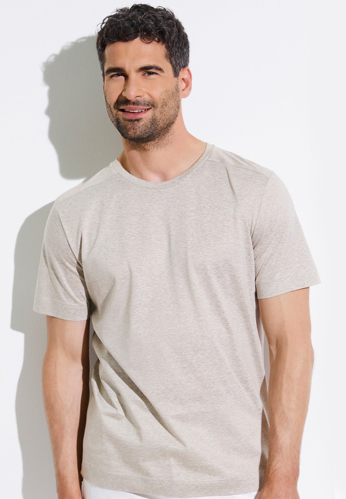 Cotton/Linen Stripes | T-Shirt kurzarm - sand