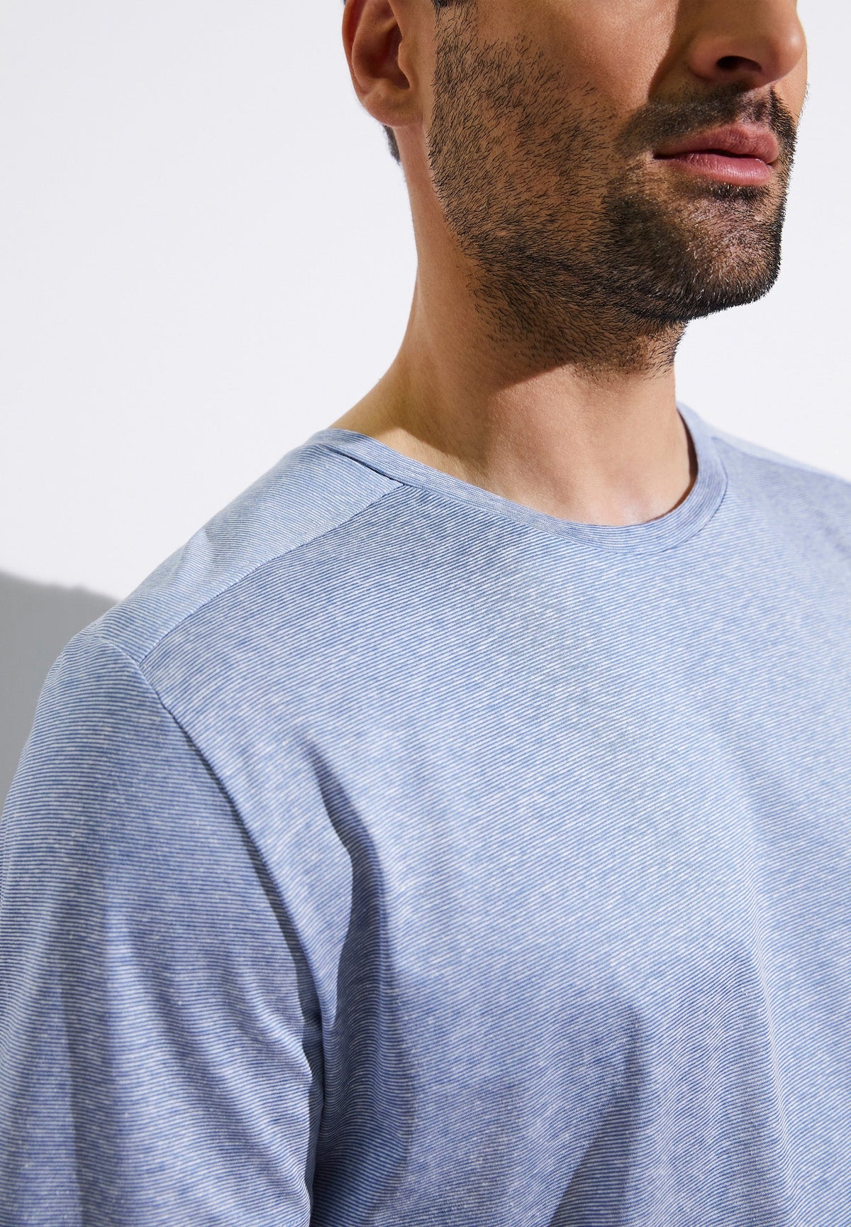 Cotton/Linen Stripes | T-Shirt à manches courtes - light blue