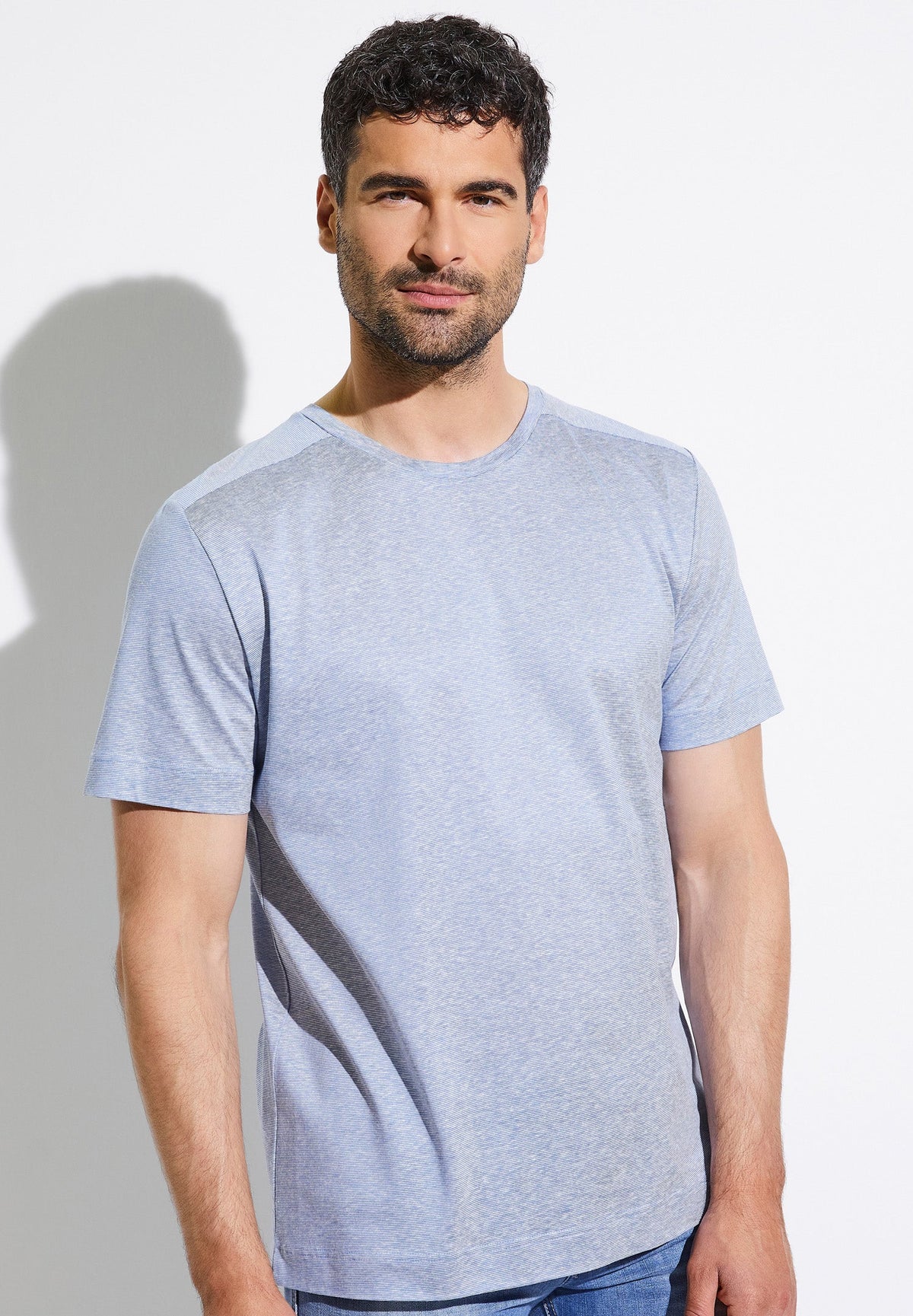 Cotton/Linen Stripes | T-Shirt à manches courtes - light blue