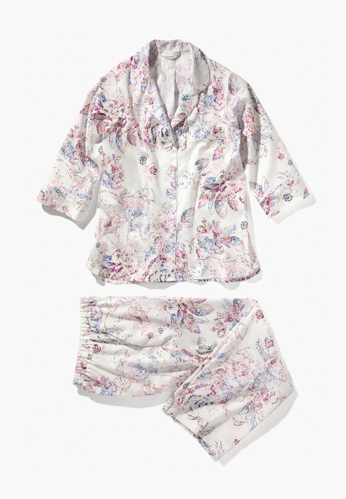 Cotton Sateen Print | Pyjama pantacourt manches 3/4 - pixel flowers