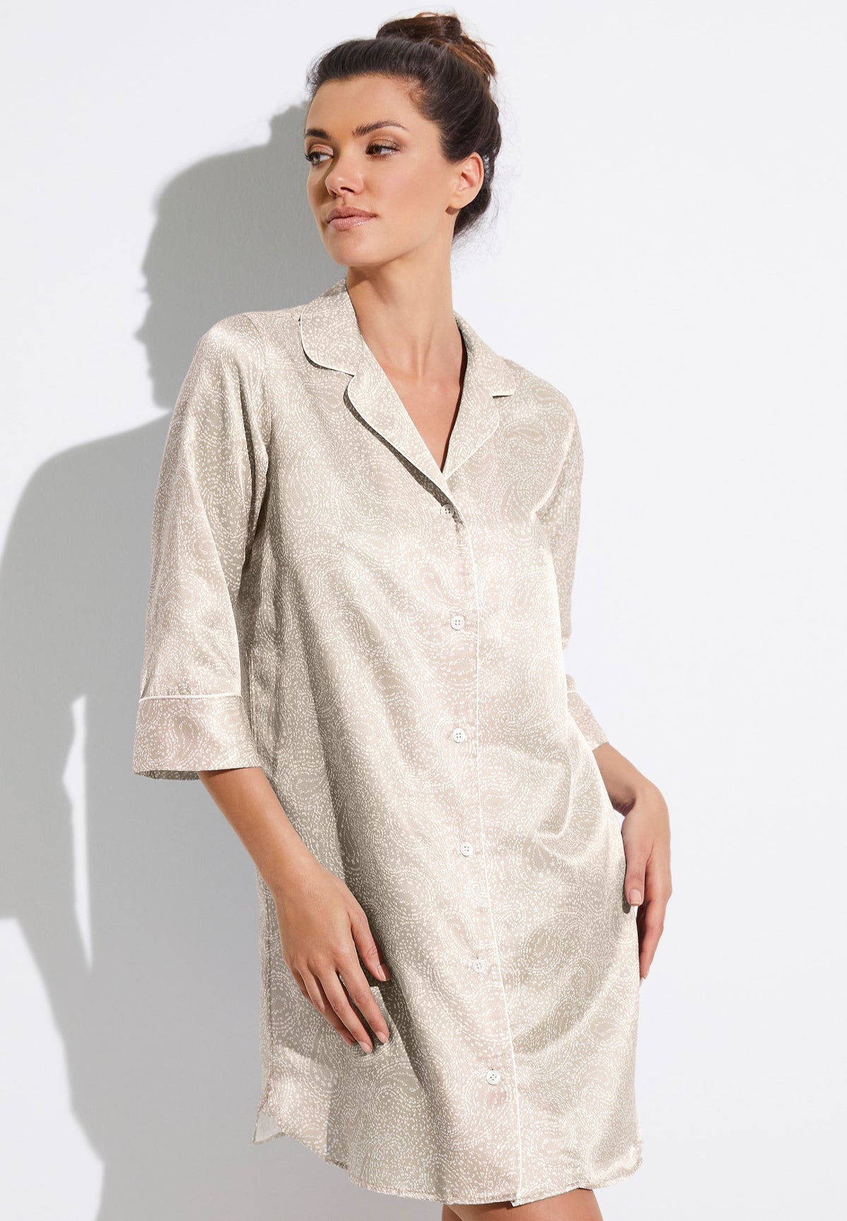 Cotton/Silk Print | Sleepshirt 3/4-Ärmel - paisley sand