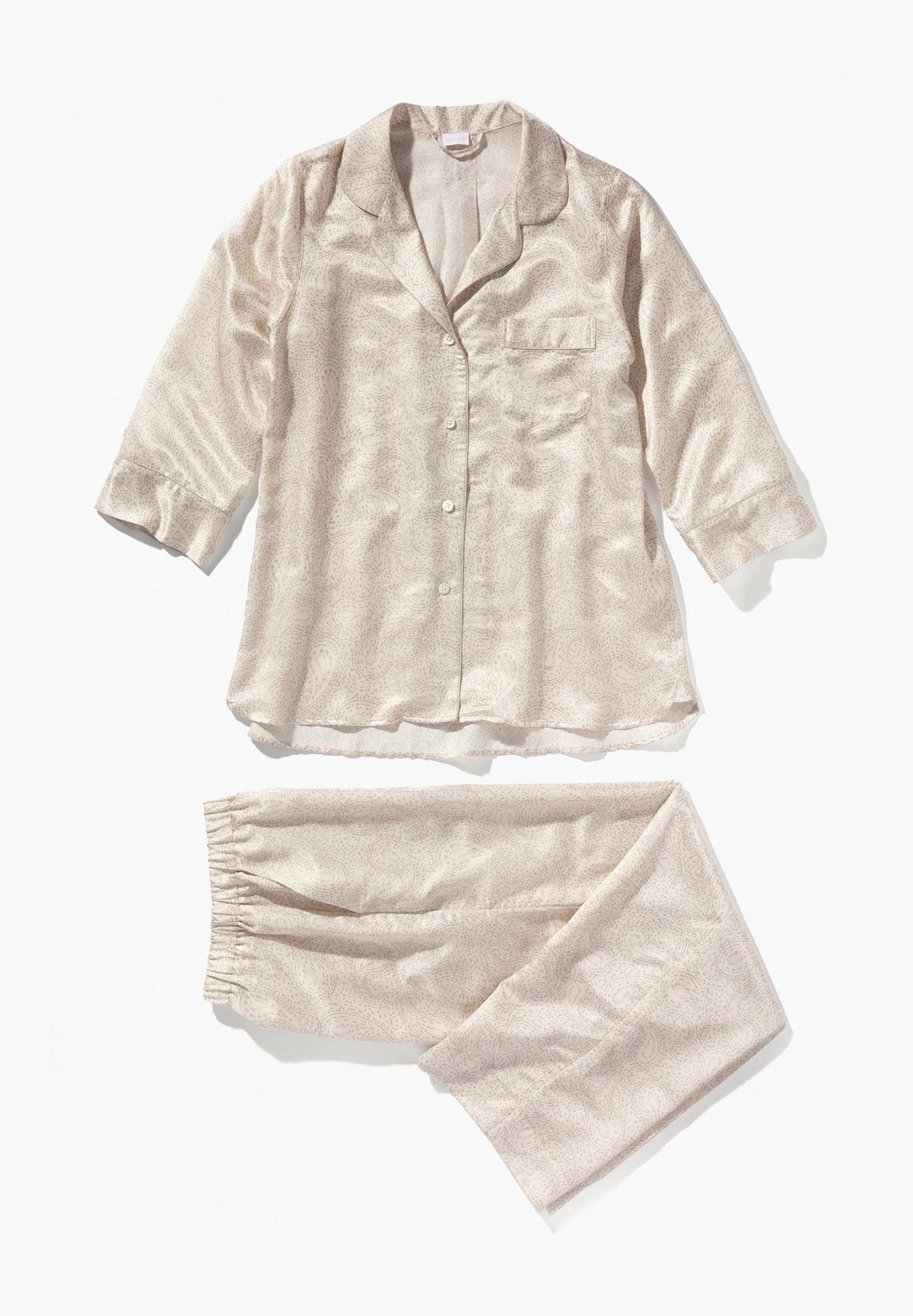 Cotton/Silk Print | Pyjama pantacourt manches 3/4 - paisley sand