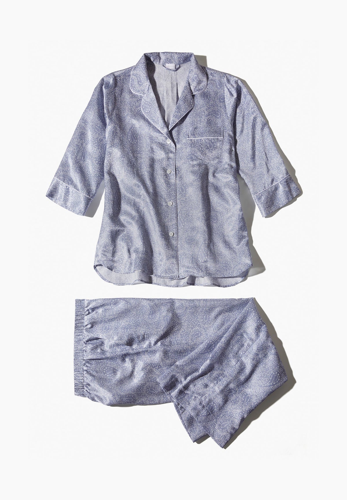 Cotton/Silk Print | Pyjama pantacourt manches 3/4 - paisley blue