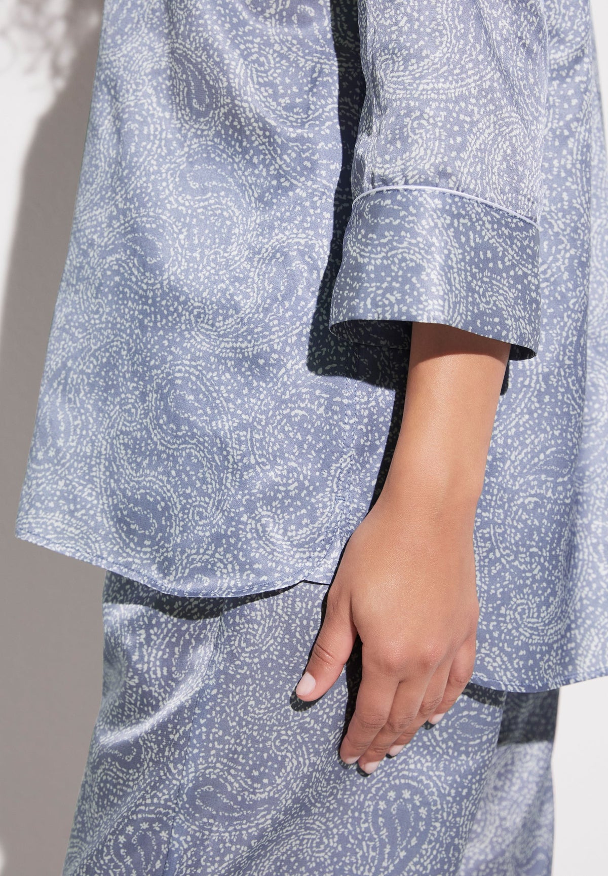 Cotton/Silk Print | Pyjama Cropped 3/4 Sleeve - paisley blue