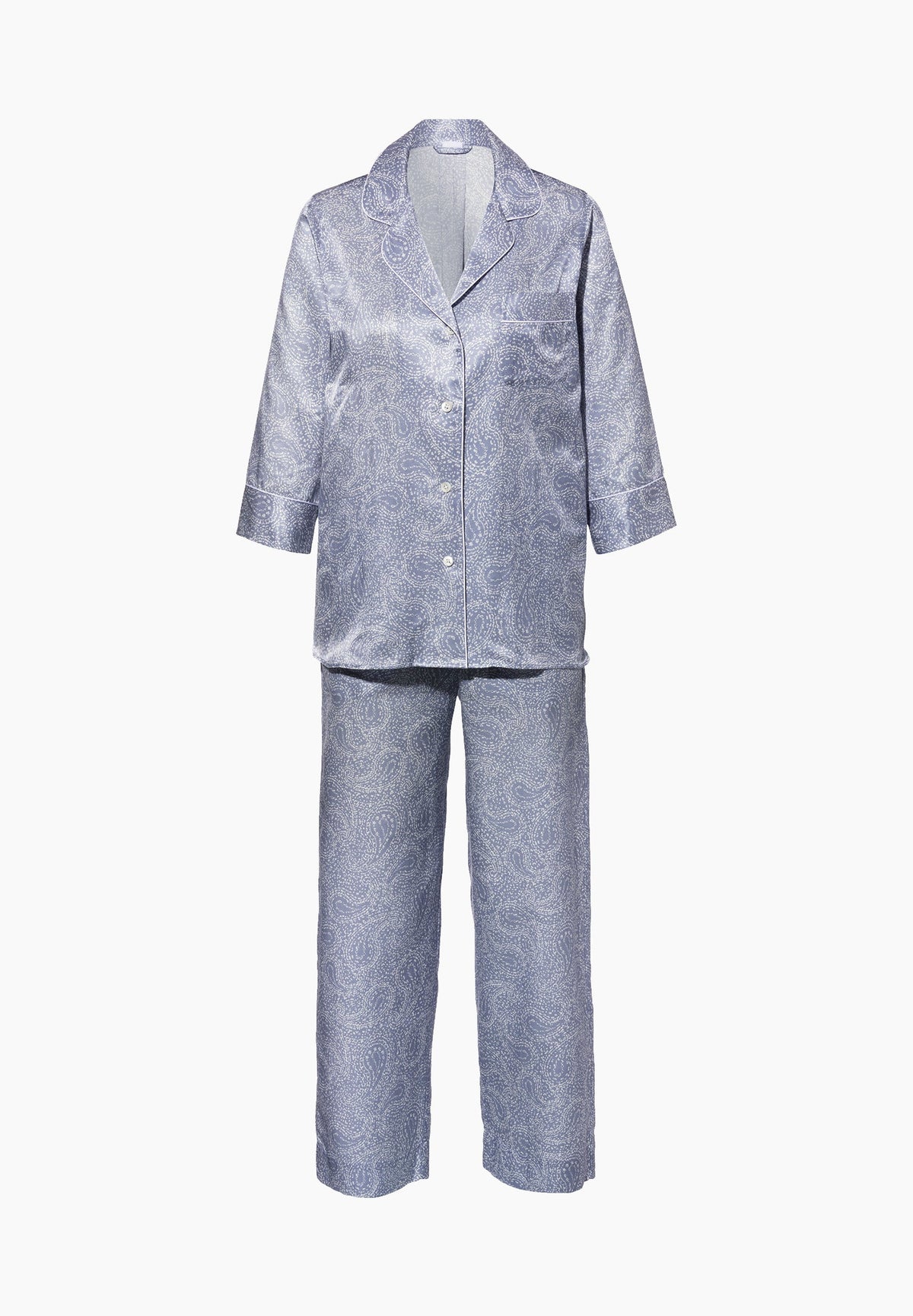 Cotton/Silk Print | Pyjama pantacourt manches 3/4 - paisley blue