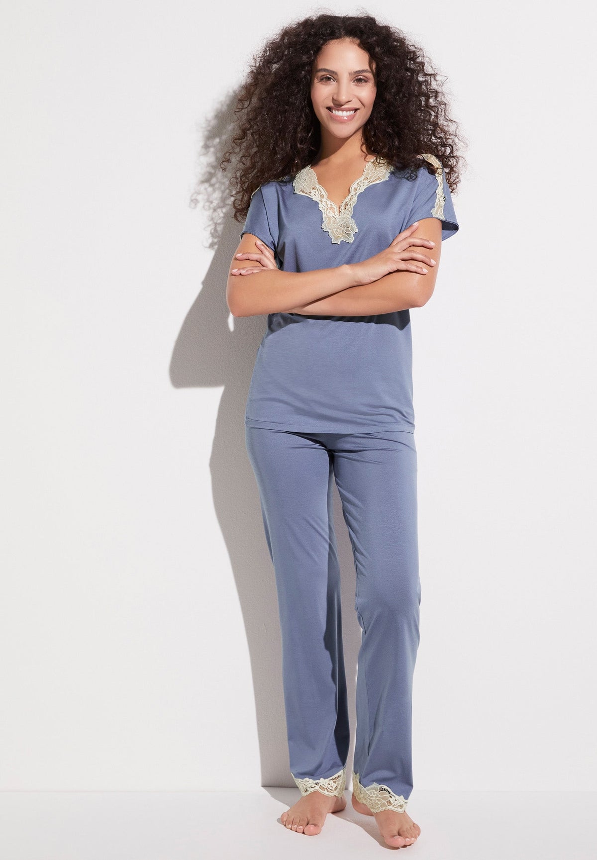 Sensual Fashion | Cropped Pyjama kurzarm - dusty blue