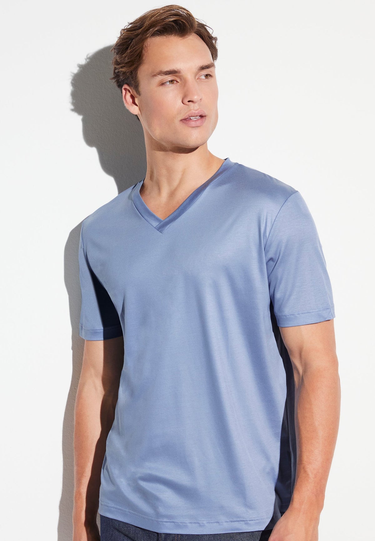 Sustainable Luxury | T-Shirt Short Sleeve V-Neck - sky blue