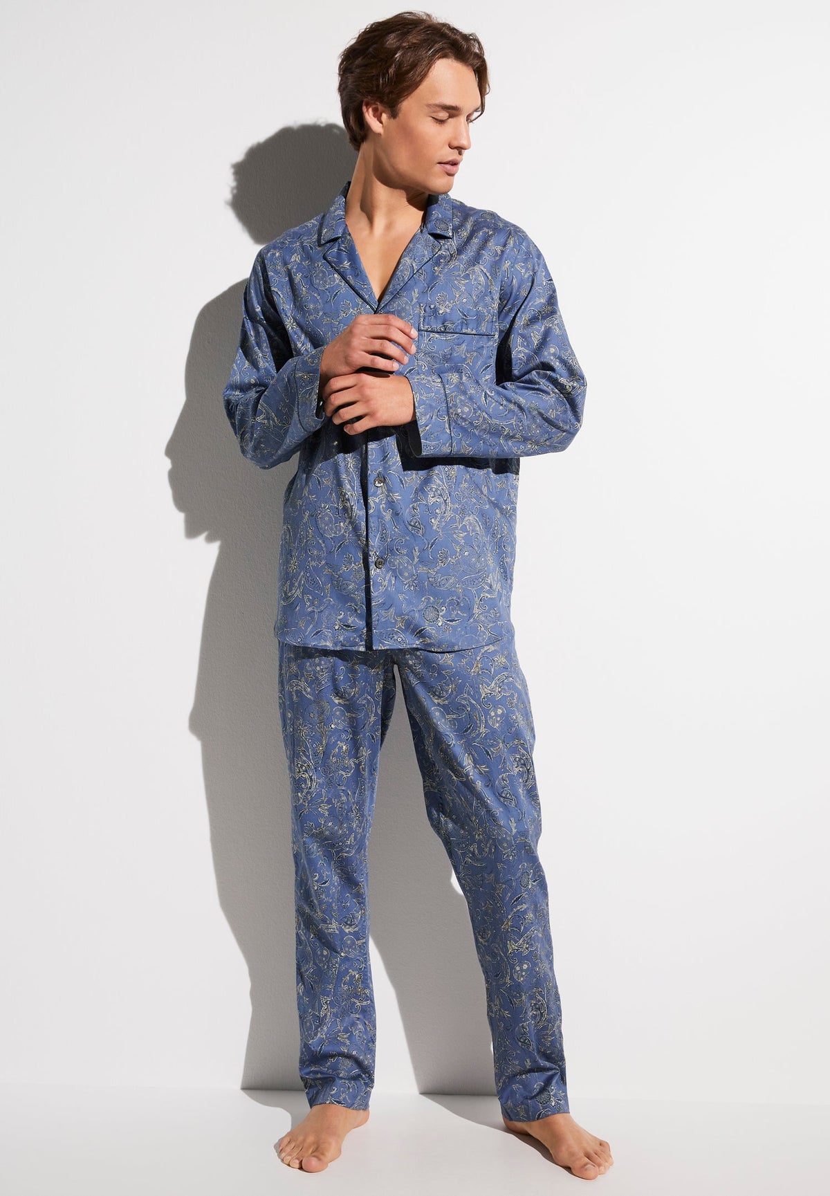 Cotton Sateen Print | Pyjama Long - summer-paisley blue