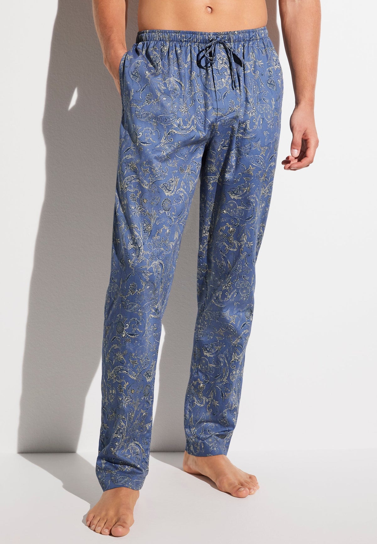 Cotton Sateen Print | Pants Long - summer-paisley blue