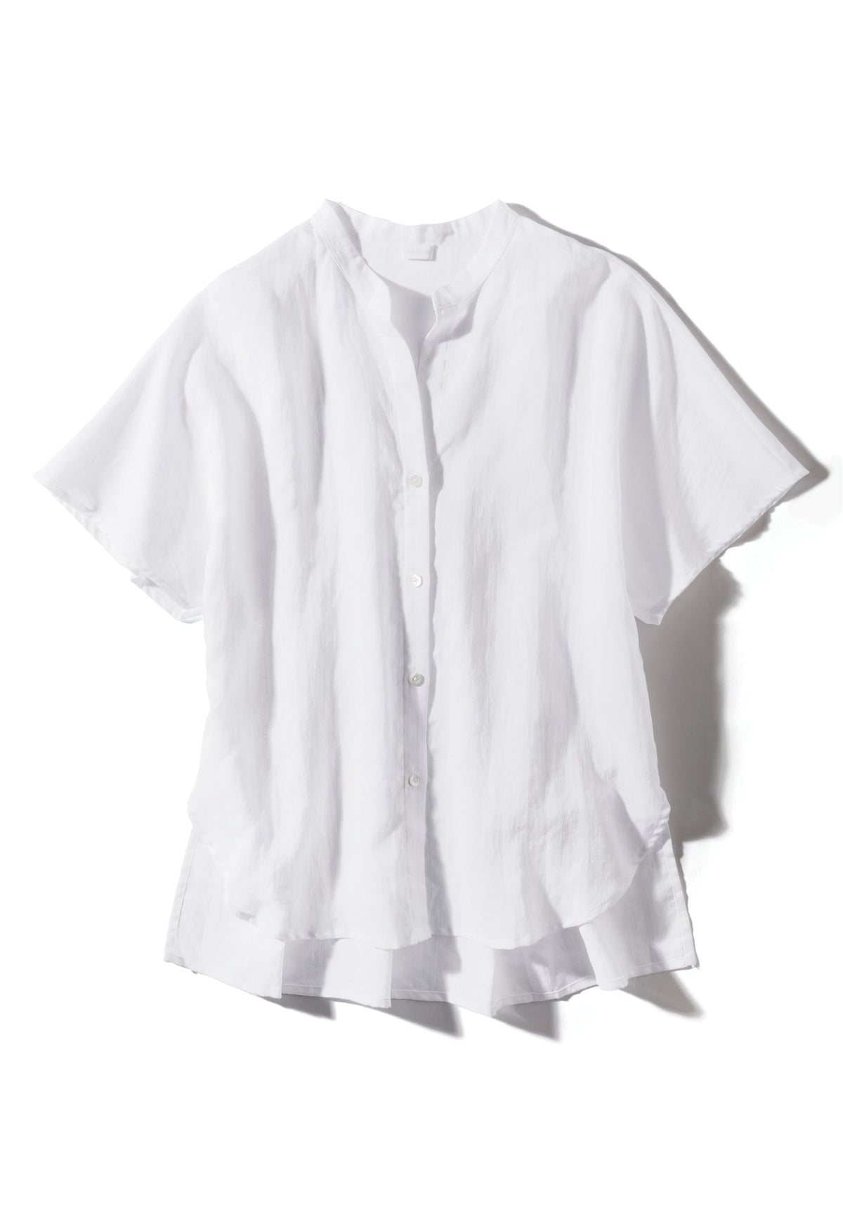 Linen Blend | Button Front Shirt Short Sleeve - white