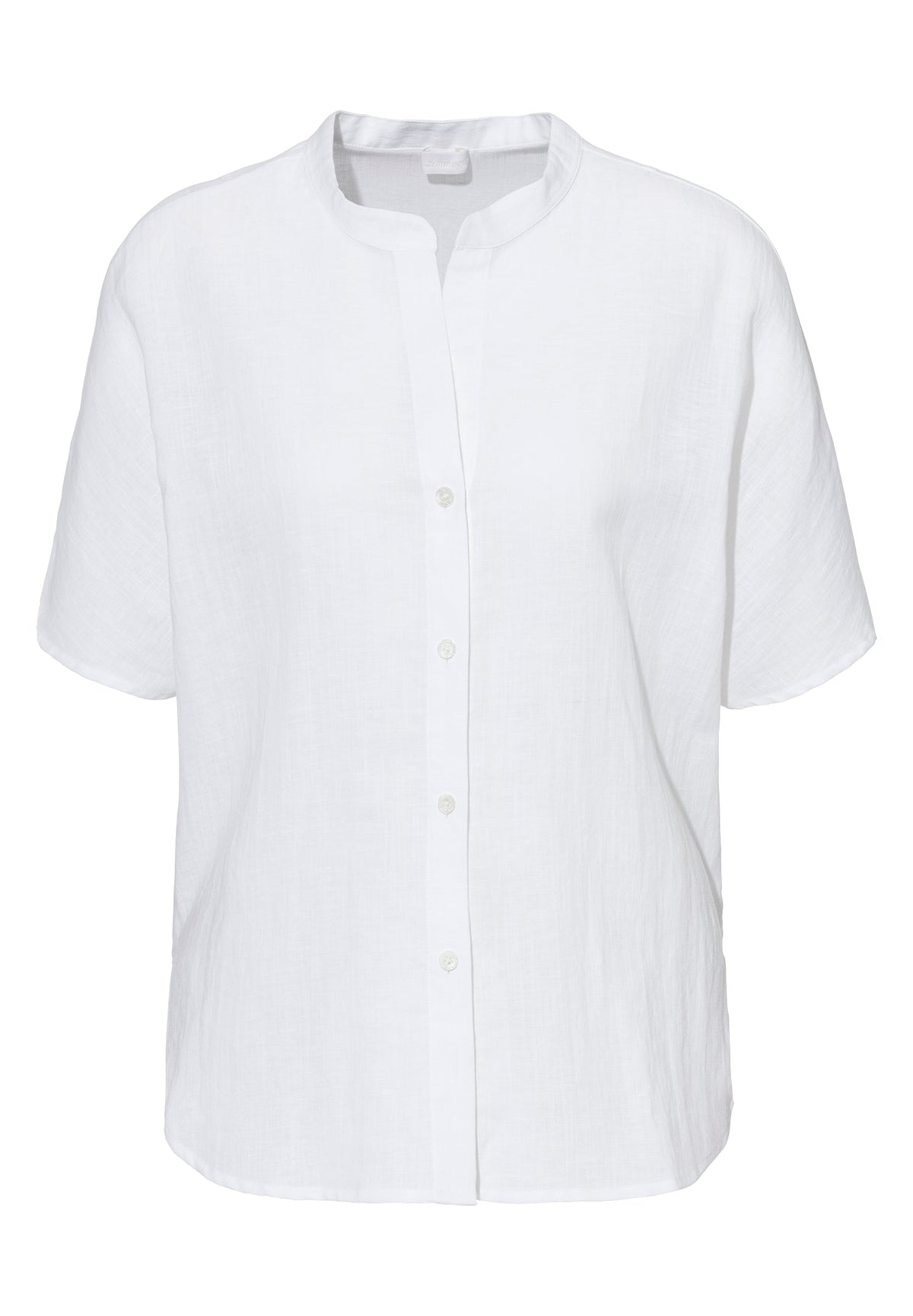 Linen Blend | Durchgeknöpftes Shirt kurzarm - weiss