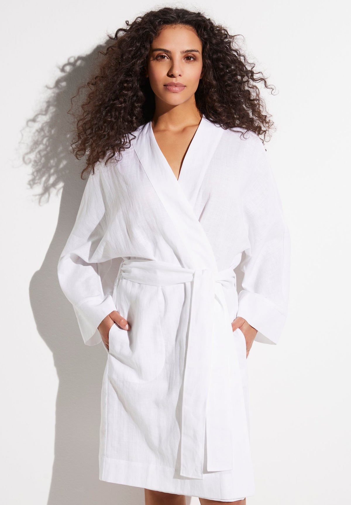 Linen Blend | Robe de chambre courte - white