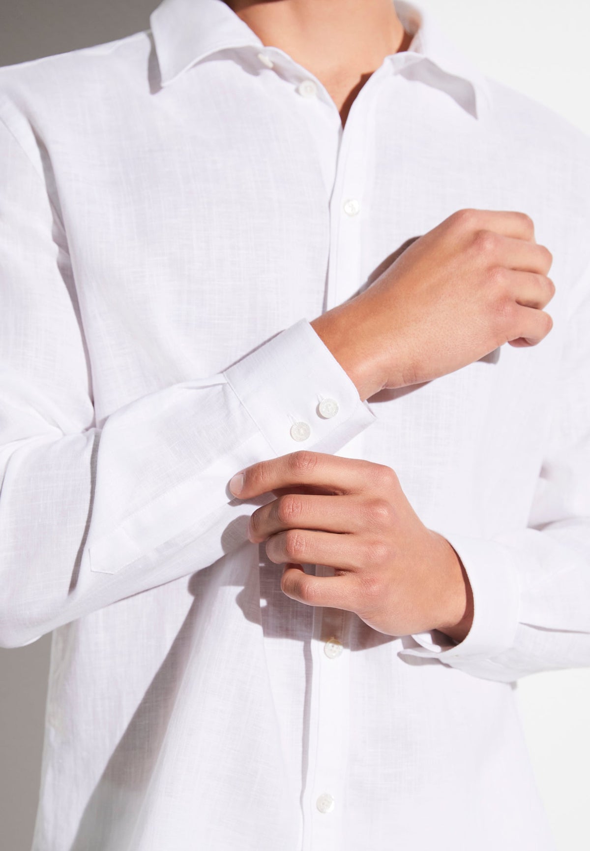 Linen Blend | Button Front Shirt Long Sleeve - white