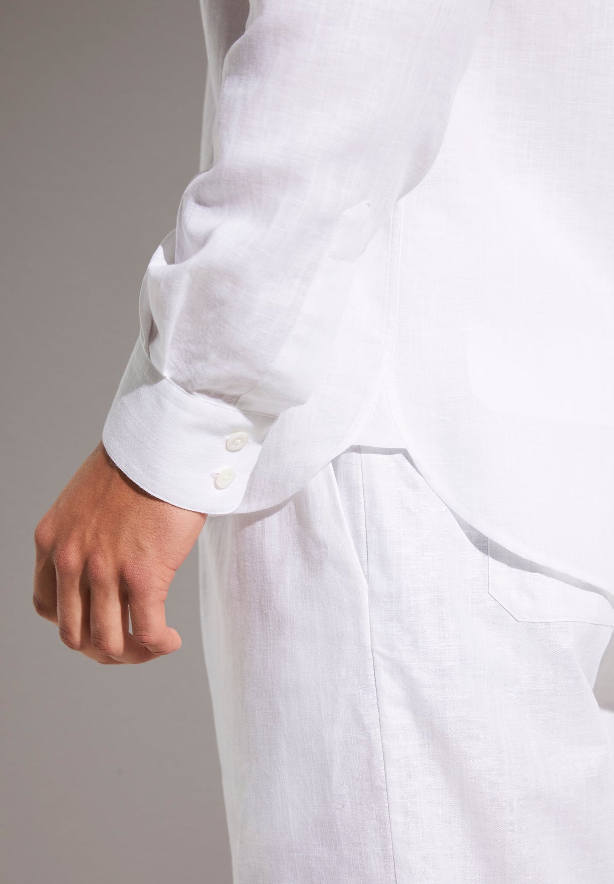 Linen Blend | Button Front Shirt Long Sleeve - white