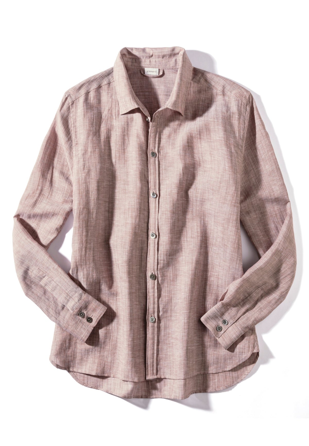 Linen Blend | Button Front Shirt Long Sleeve - red sand