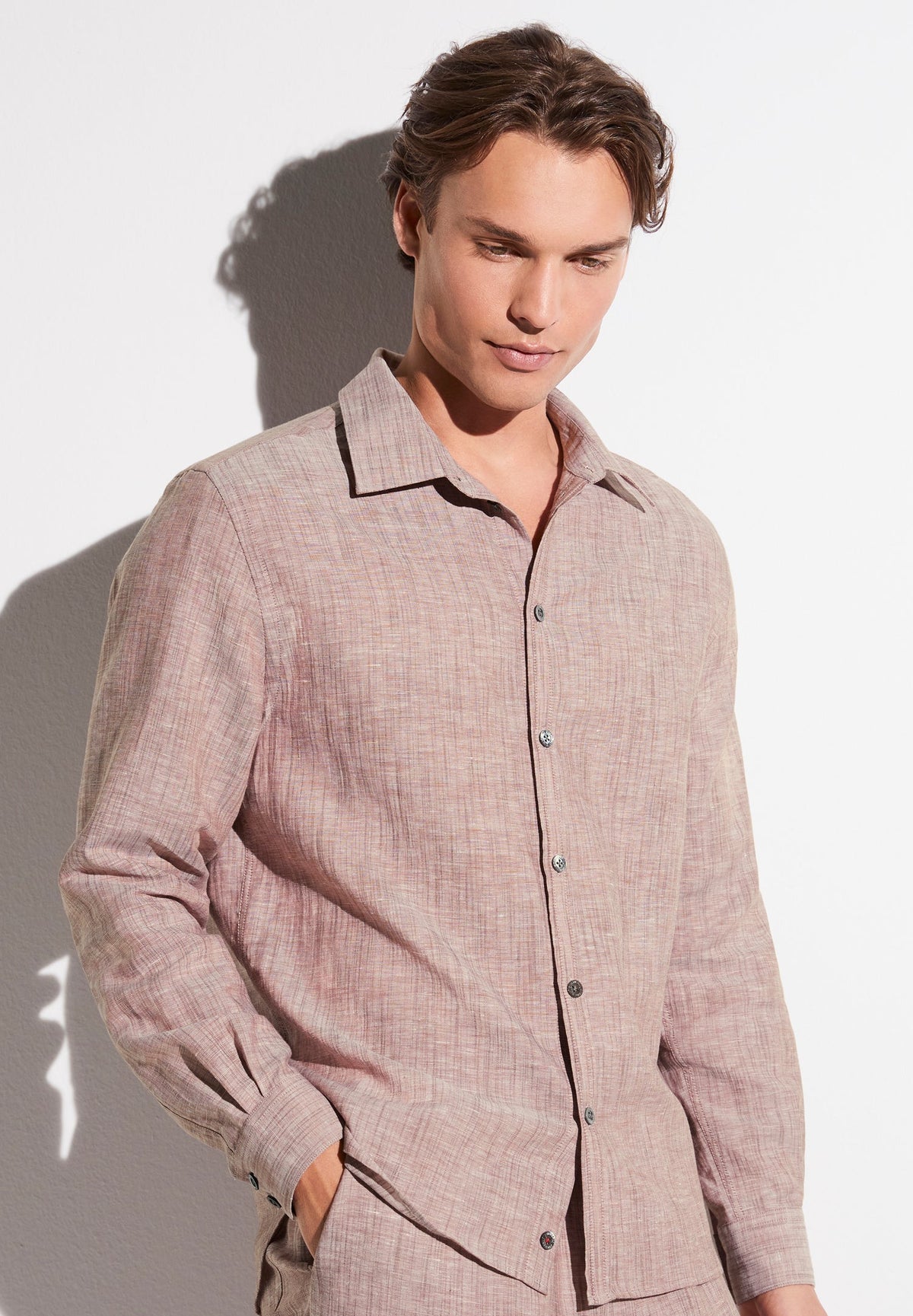 Linen Blend | Durchgeknöpftes Shirt langarm - red sand