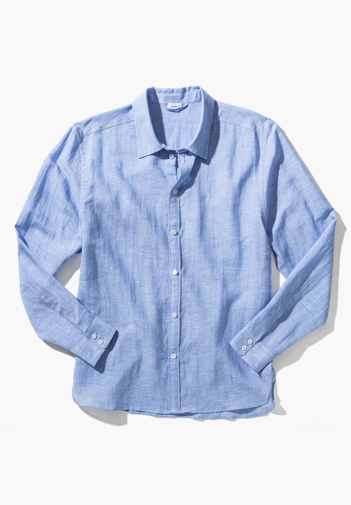 Linen Blend | Durchgeknöpftes Shirt langarm - sky blue