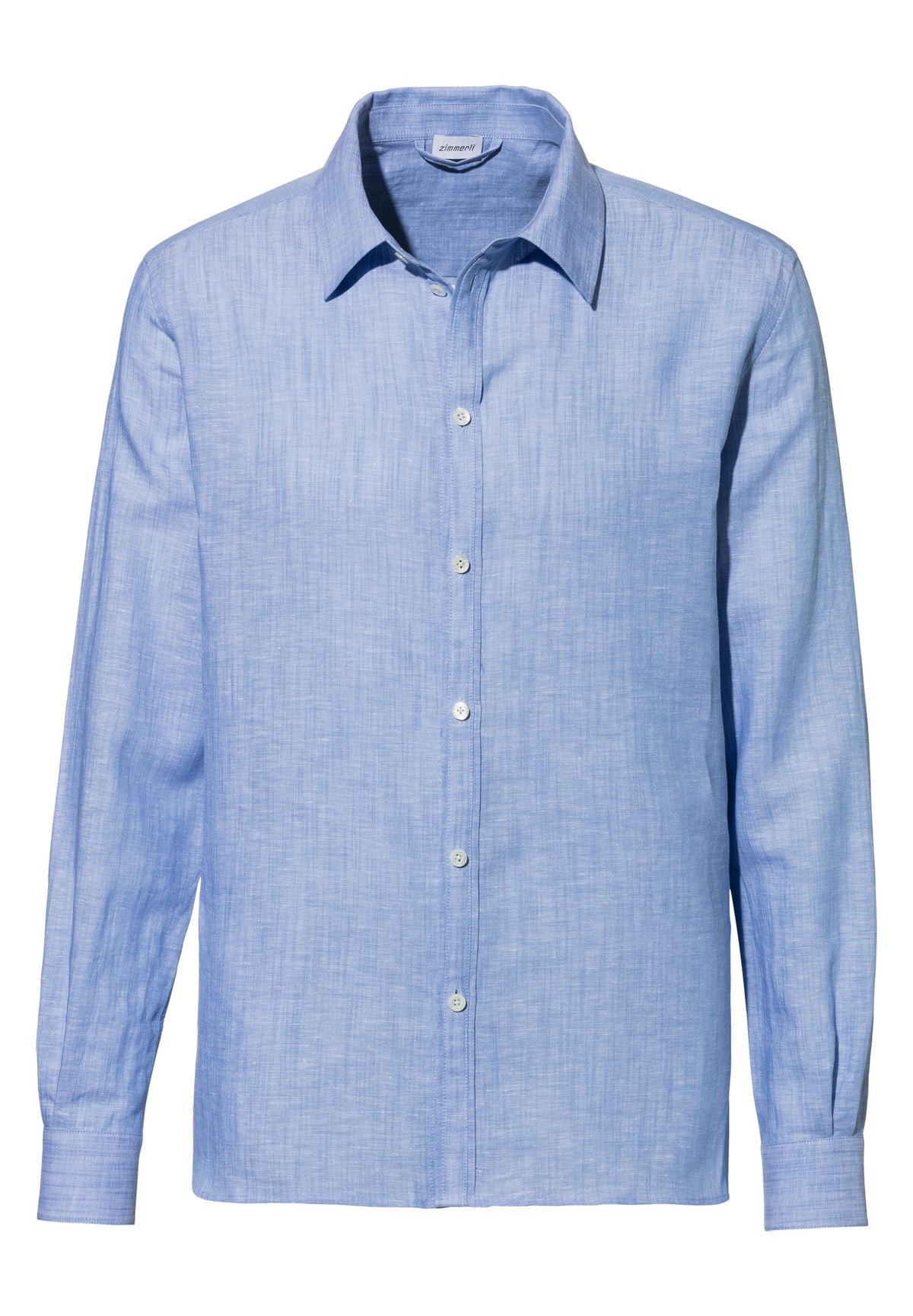 Linen Blend | Button Front Shirt Long Sleeve - sky blue