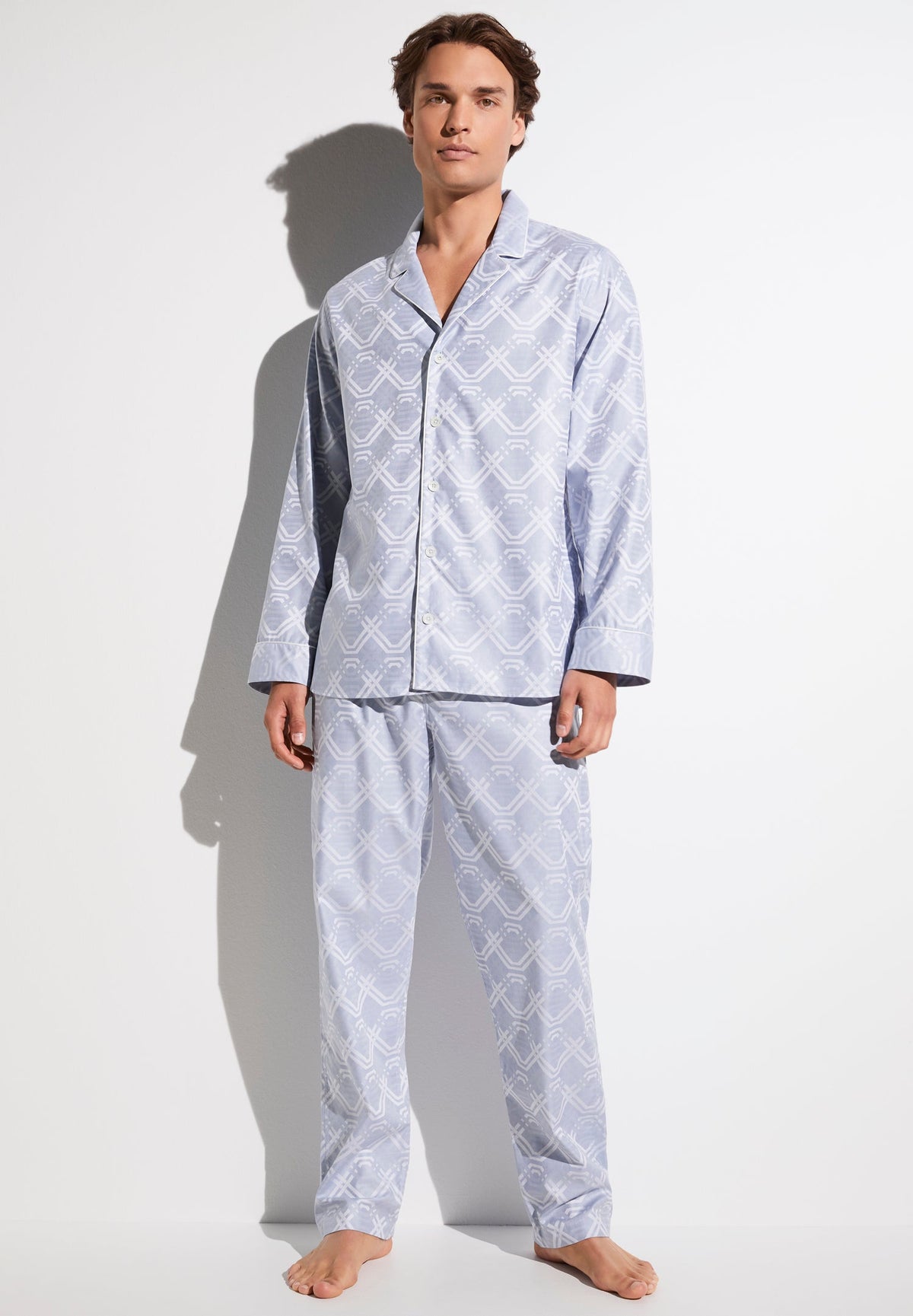 Luxury Jacquard | Pyjama lang - geo medium blue