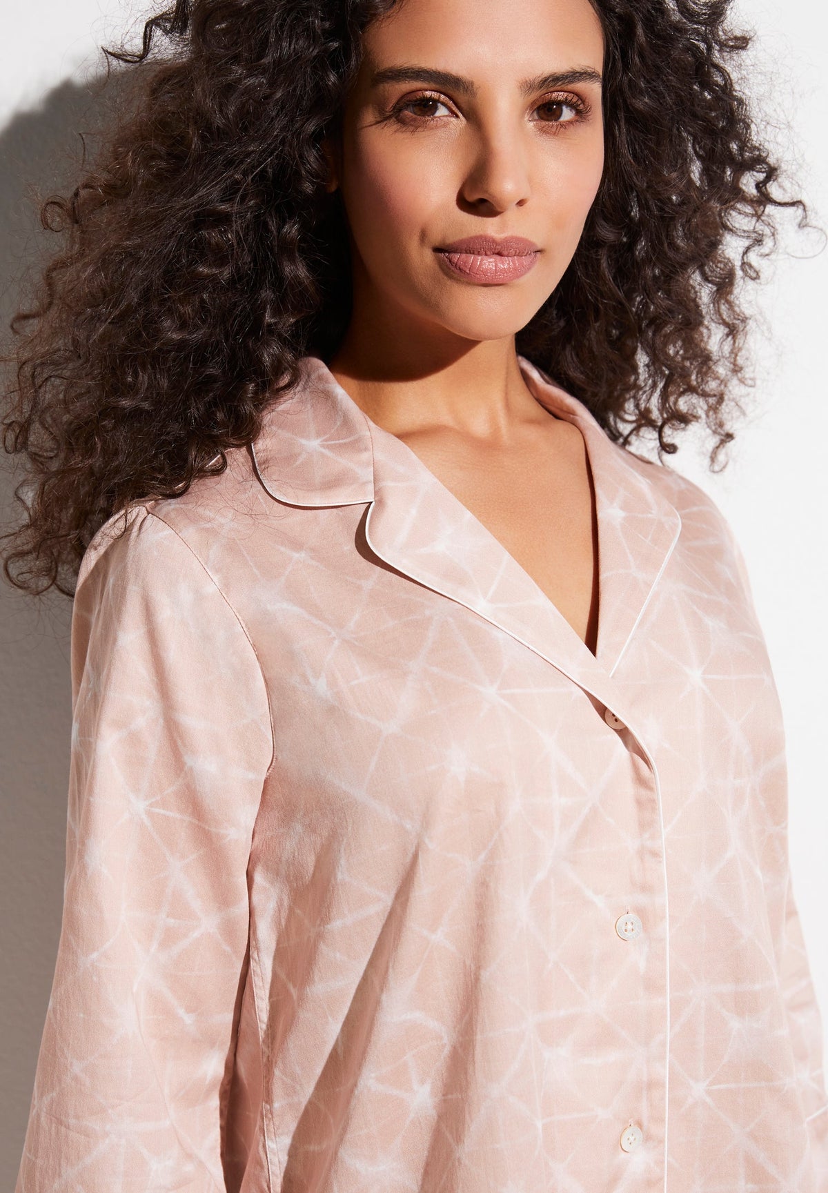 Cotton Sateen Print | Sleepshirt 3/4 Sleeve - geo-batic rose