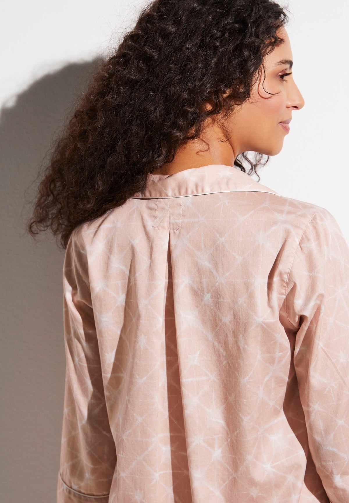 Cotton Sateen Print | Pyjama Cropped 3/4 Sleeve - geo-batic rose