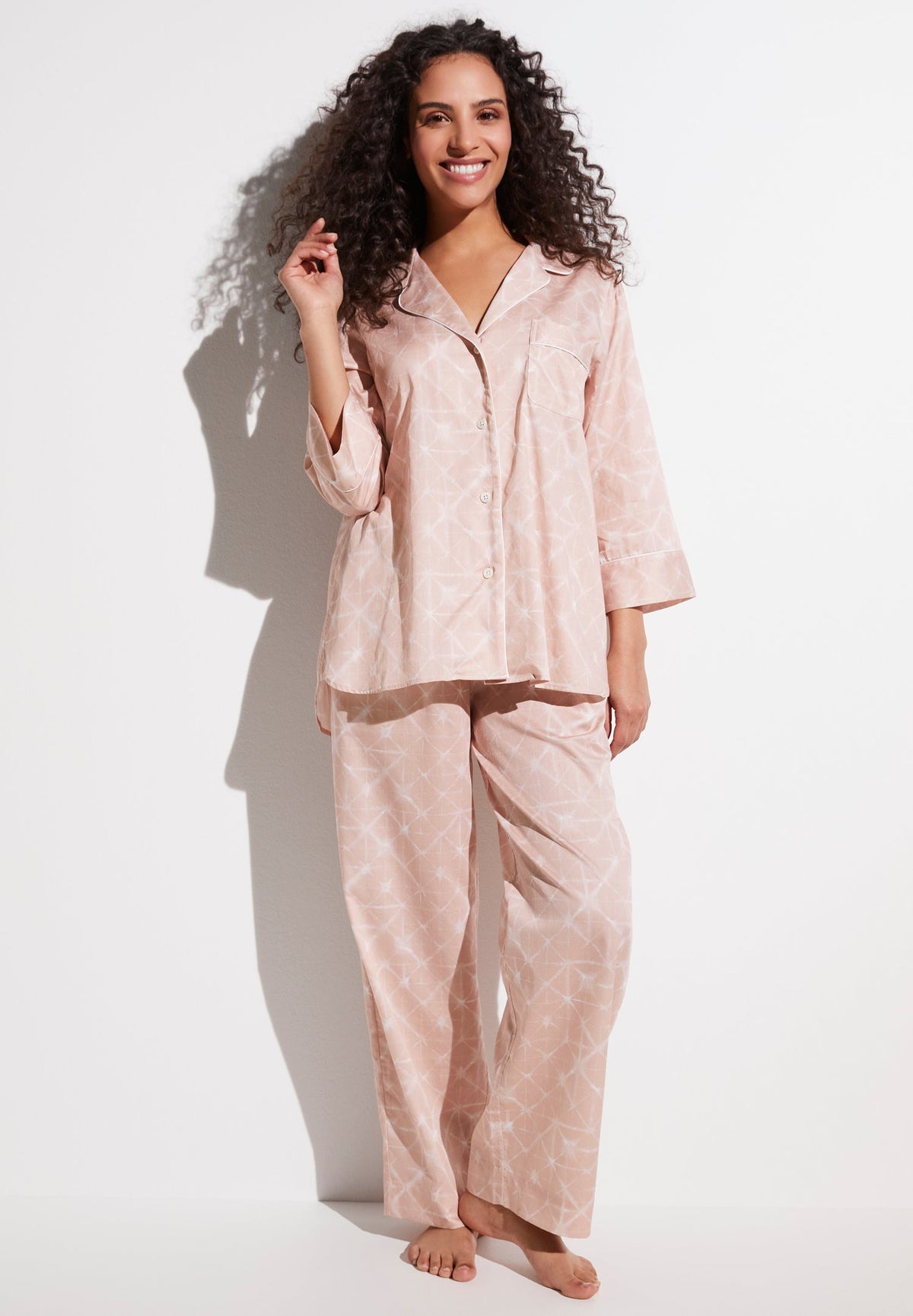 Cotton Sateen Print | Cropped Pyjama 3/4-Ärmel - geo-batic rose