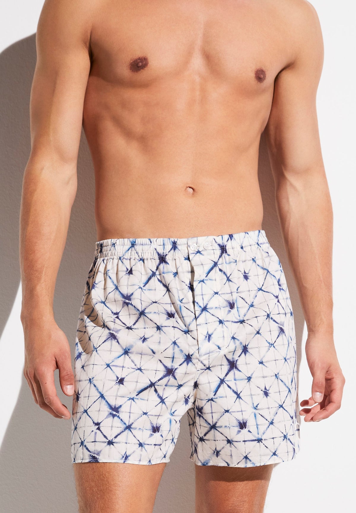 Cotton Sateen Print | Boxer Shorts - geo-batic blue