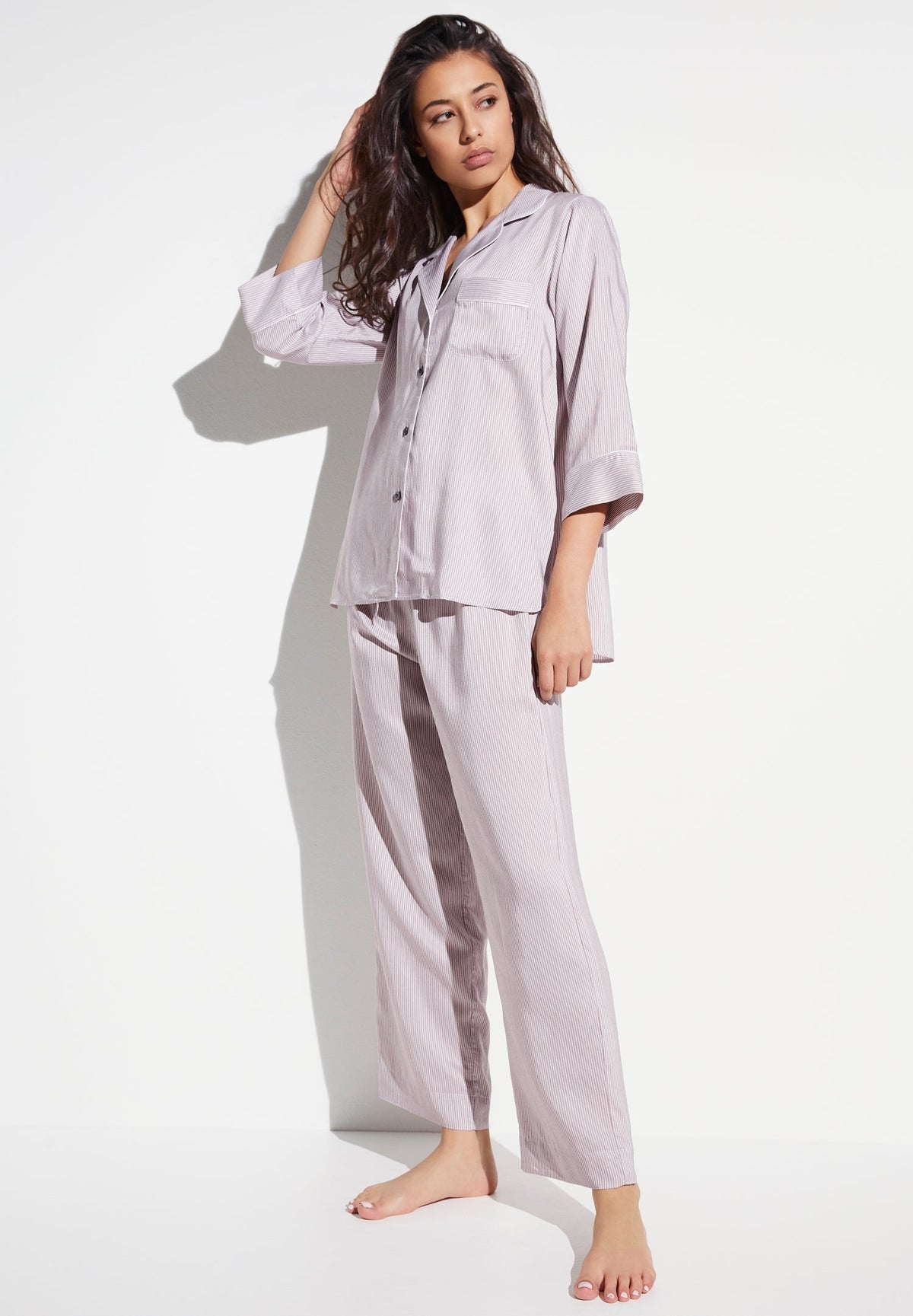 Feminine Stripes | Cropped Pyjama 3/4-Ärmel - sand stripes