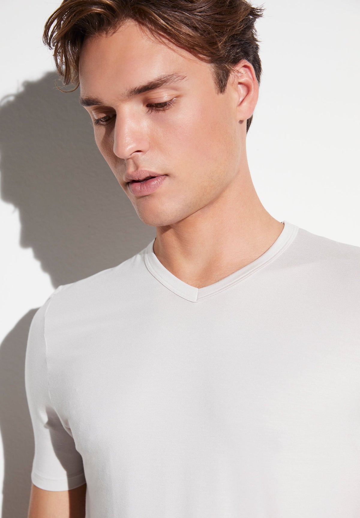 Pureness | T-Shirt Short Sleeve V-Neck - almond latte