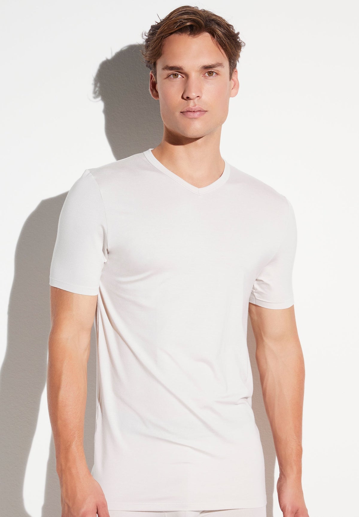 Pureness | T-Shirt Short Sleeve V-Neck - almond latte