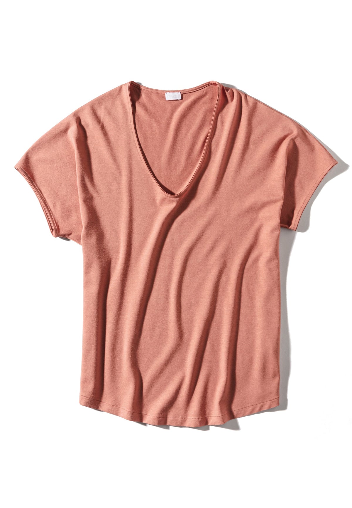 Pureness | T-Shirt kurzarm V-Ausschnitt - coral rouge