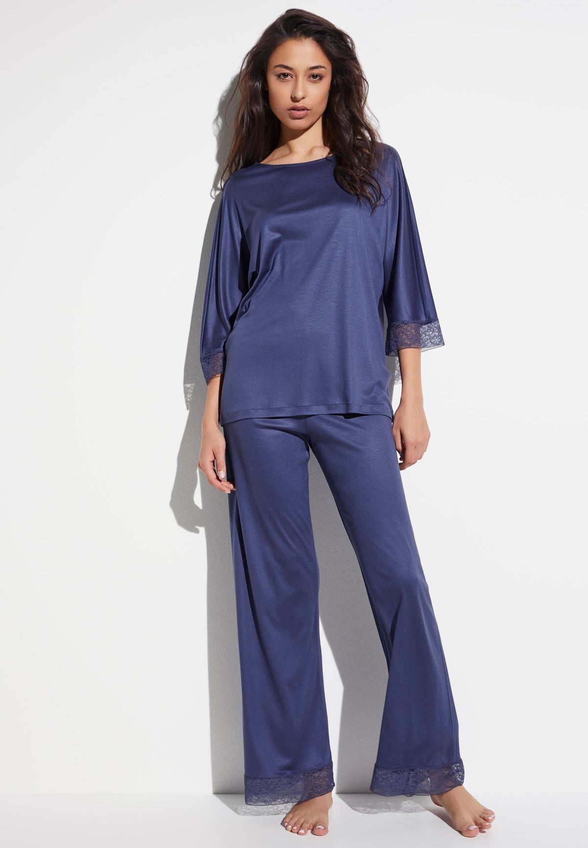 Silk Dreams | Pyjama lang 3/4-Ärmel - iris blue