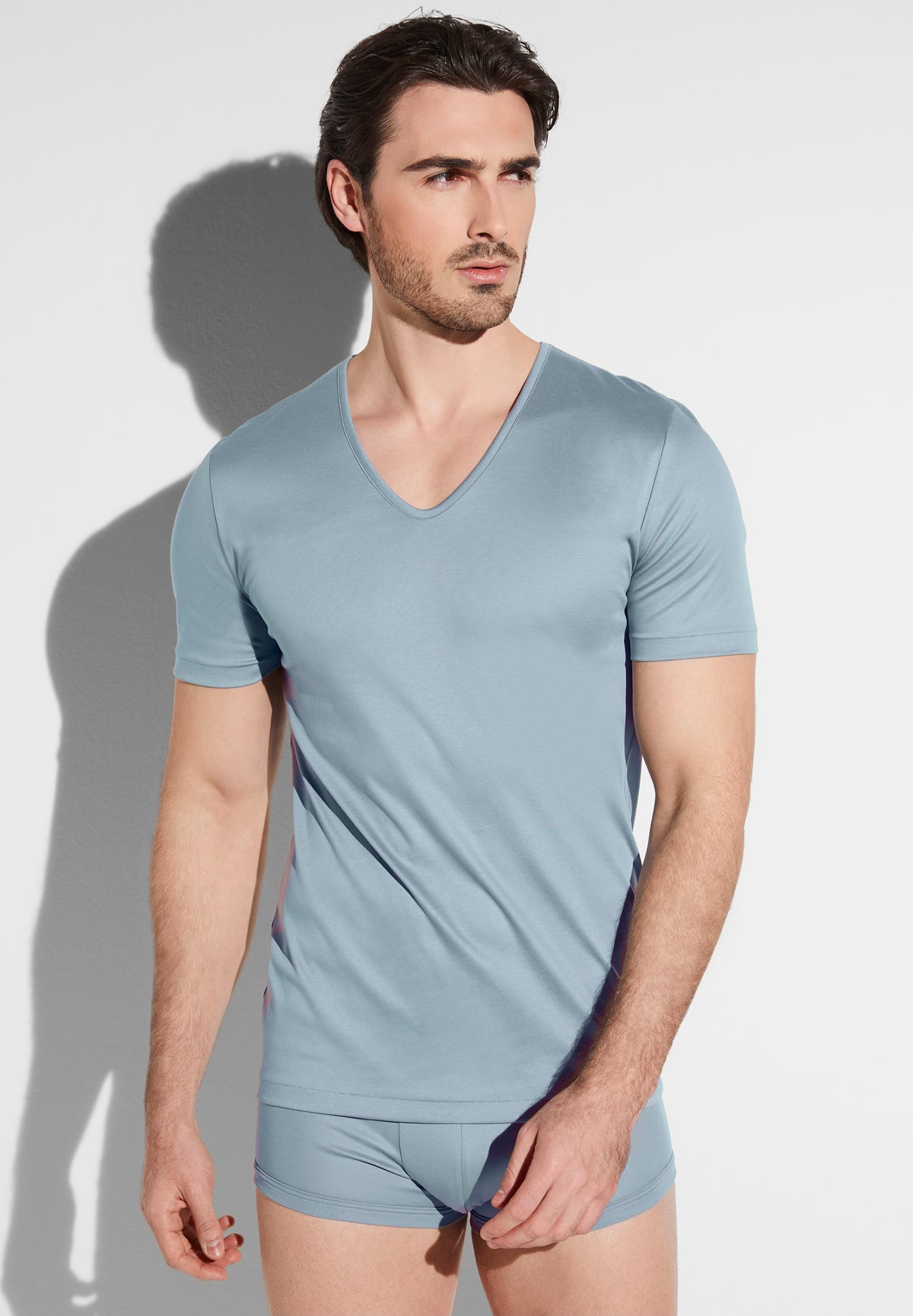 Sea Island | T-Shirt kurzarm V-Ausschnitt - river blue