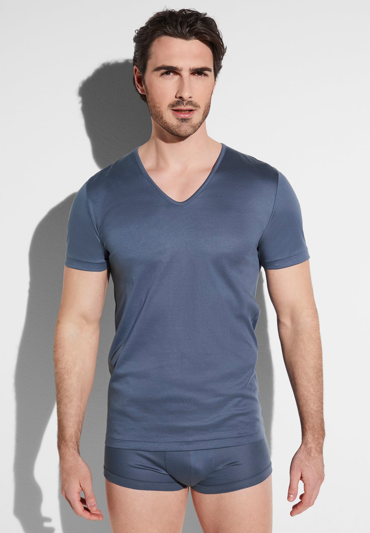 Sea Island | T-Shirt à manches courtes col en V - steel blue